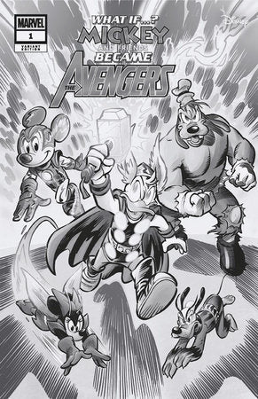 MARVEL & DISNEY: WHAT IF...? MICKEY & FRIENDS BECAME THE AVENGERS #1 ALESSANDRO PASTROVICCHIO BLACK AND WHITE VARIANT[1:100]-- [Expected In Stock Date : 03-05-25]