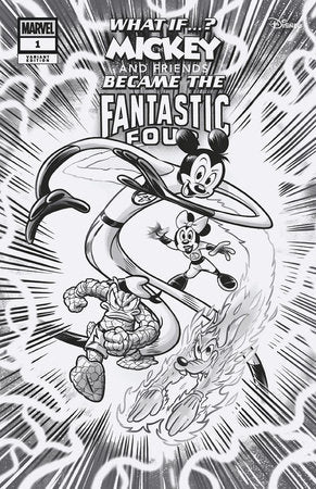 MARVEL & DISNEY: WHAT IF...? MICKEY & FRIENDS BECAME THE FANTASTIC FOUR #1 LOREN ZO PASTROVICCHIO BLACK AND WHITE VARIANT[1:100]-- [Expected In Stock Date : 01-08-25]