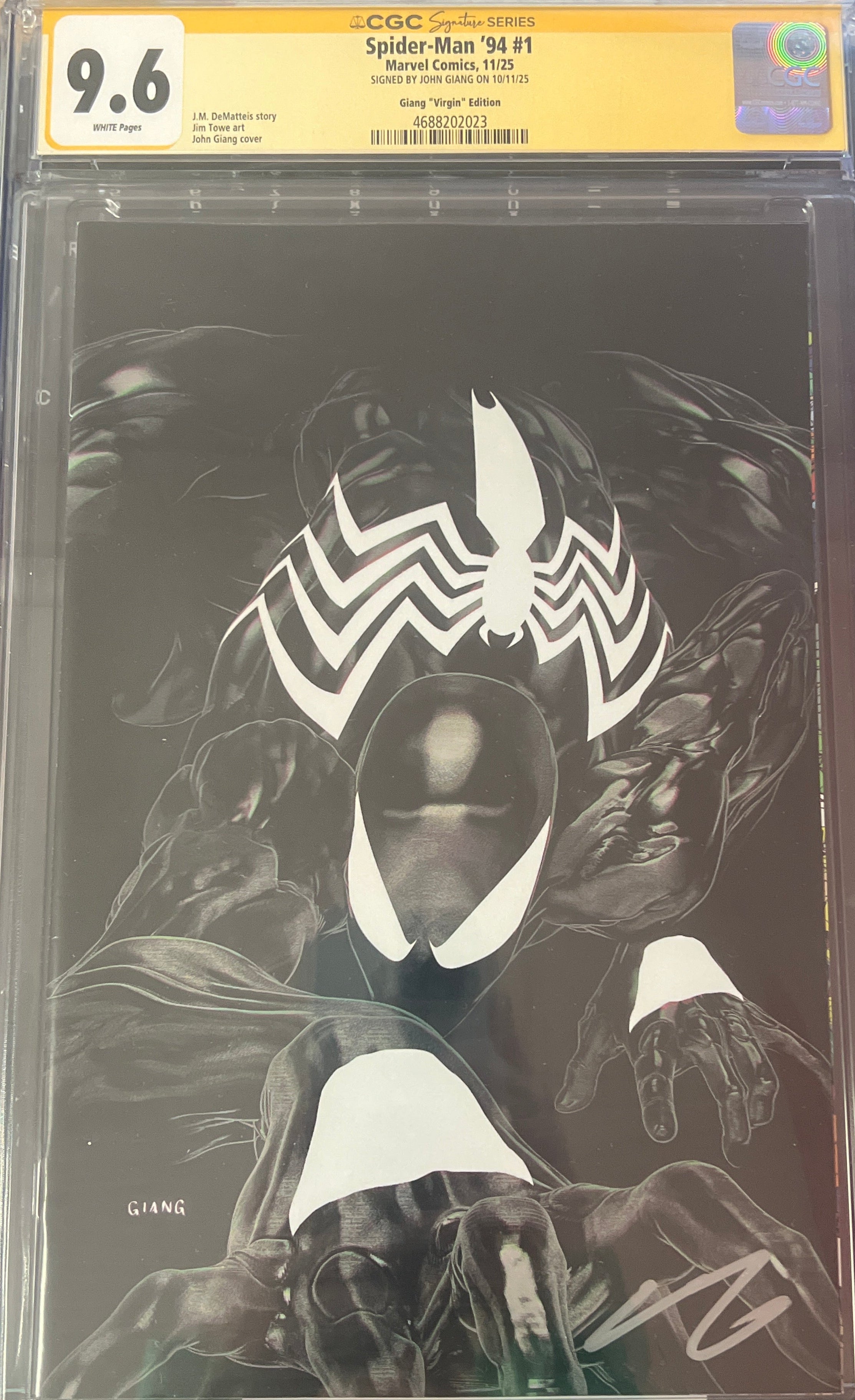 SPIDER-MAN '94 #1  JOHN GIANG NEGATIVE BLEED EDITION EXCLUSIVE VIRGIN VARIANT(LMT 800) SIGNED BY JOHN GIANG WITH COA CGC 9.6 (C88)