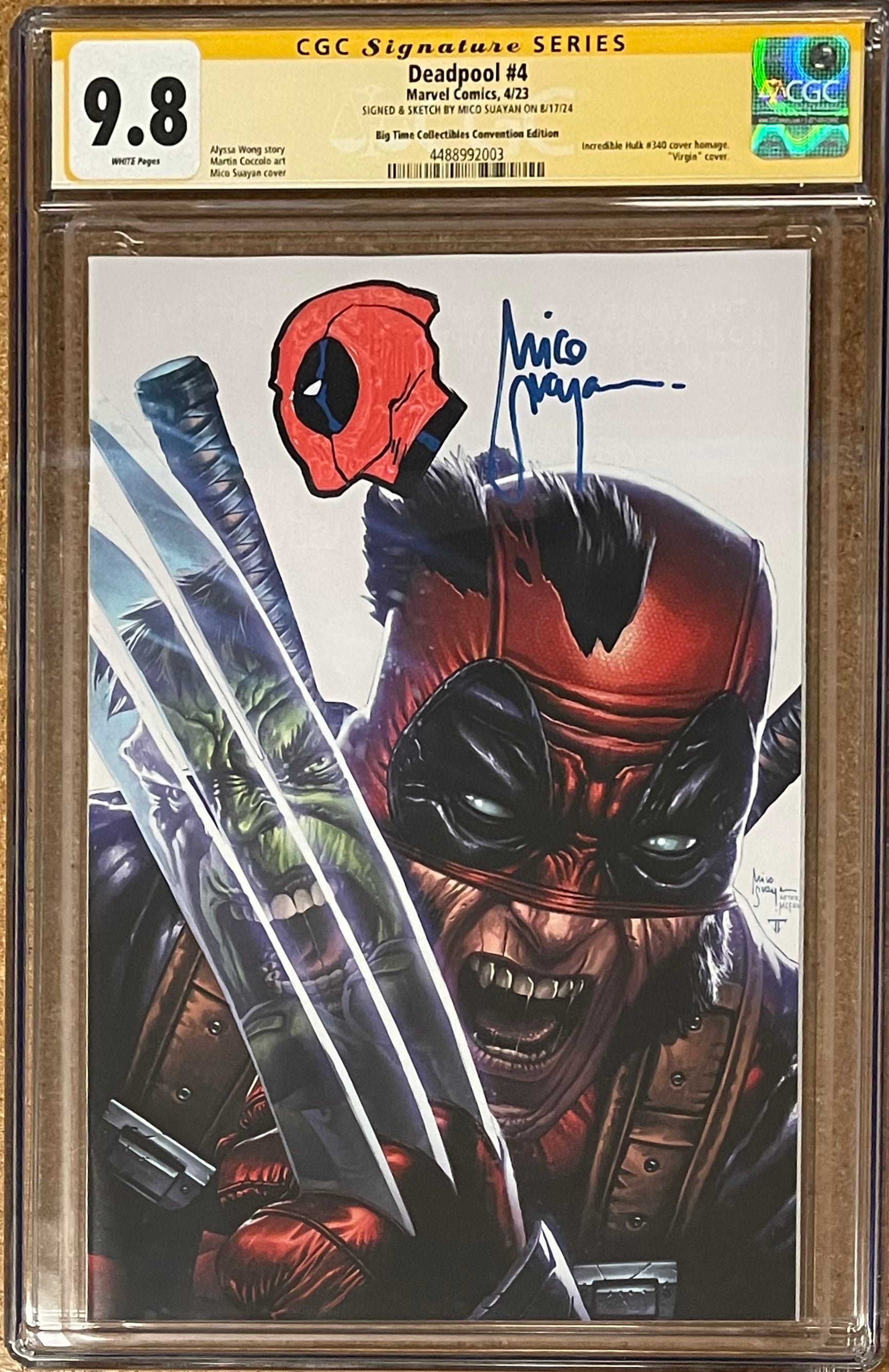 DEADPOOL #4 MICO SUAYAN VIRGIN VARIANT SIGNED W/COLORED DEADPOOL SKETCH BY MICO SUAYAN CGC 9.8 (IN STOCK) C101