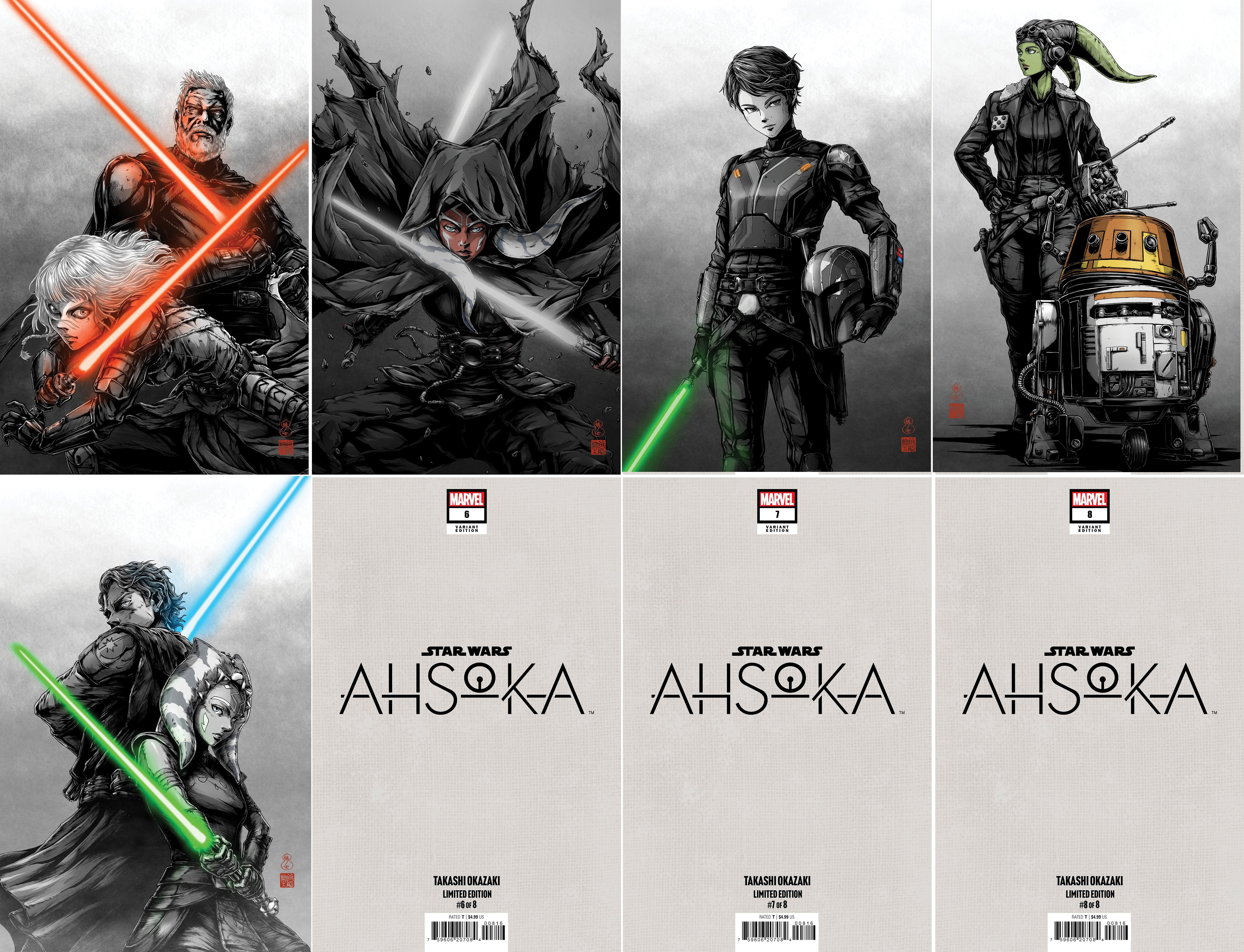 STAR WARS: AHSOKA #1-8 TAKASHI OKAZAKI LIMITED EDITION EXCLUSIVE VIRGIN VARIANT SET  04/2025