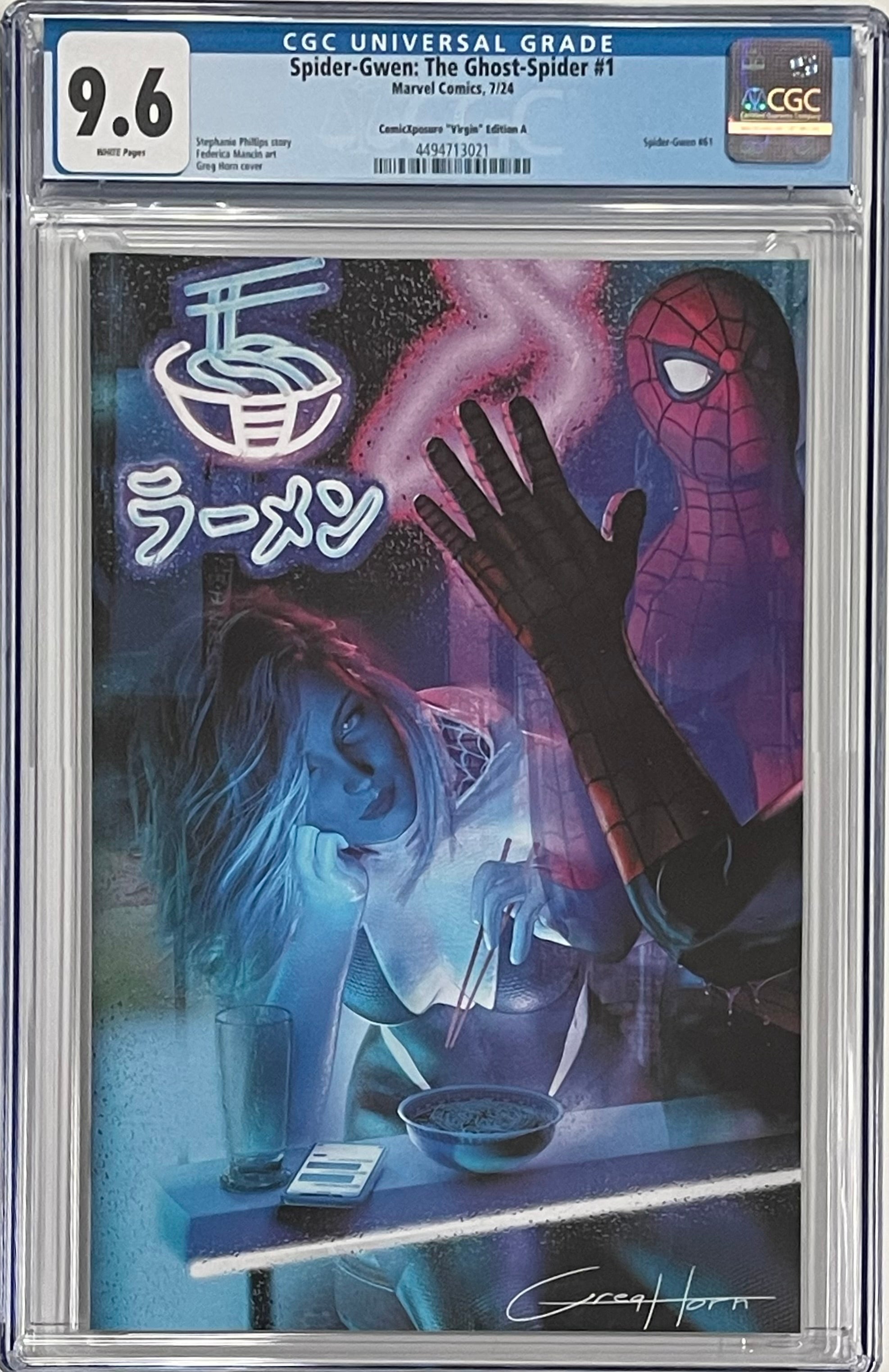 SPIDER-GWEN: THE GHOST SPIDER #1 GREG HORN EXCLUSIVE VIRIGN VARIANT CGC 9.6 MINT (C101)