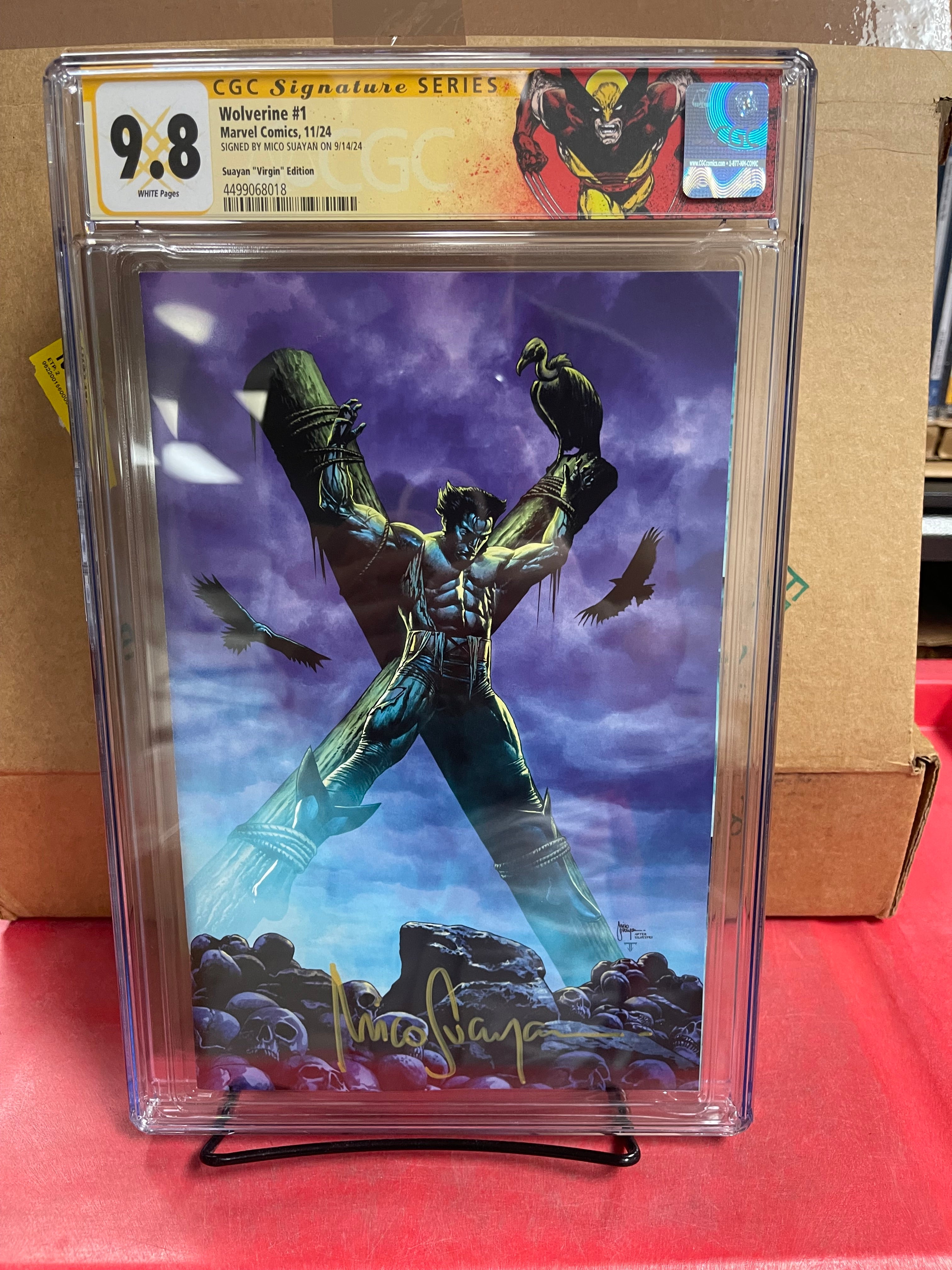 WOLVERINE #1 MICO SUAYAN EXCLUSIVE SIGNED BY MICO SUAYAN CGC 9.8 W/WOLVERINE CUSTOM LABEL (YELLOW/GOLD SIG) (C106)