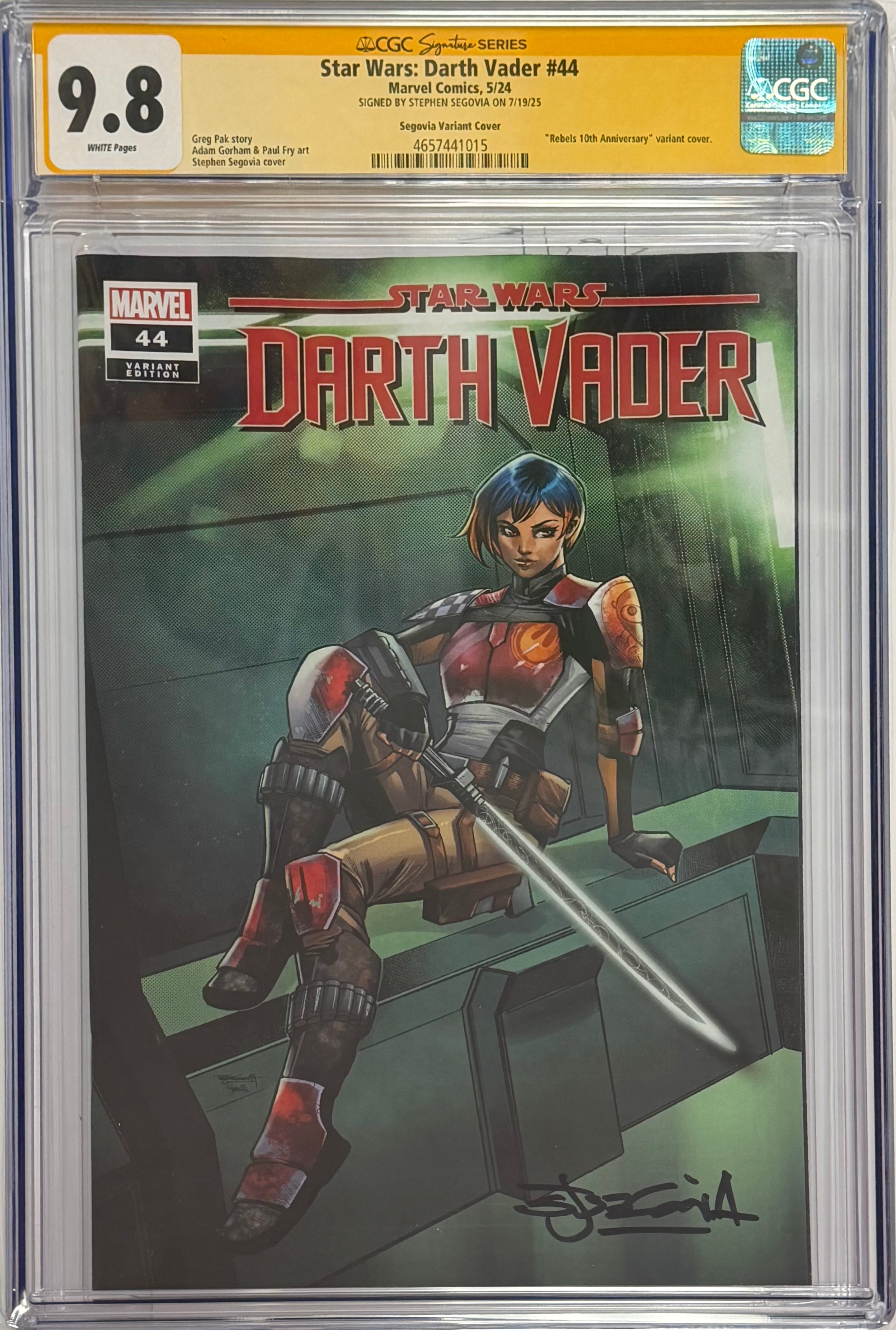 STAR WARS: DARTH VADER #44 STEPHEN SEGOVIA REBELS 10TH ANNIVERSARY LIMITED EDITION SIGNED BY STEPHEN SEGOVIA CGC 9.8 (IN STOCK) C61