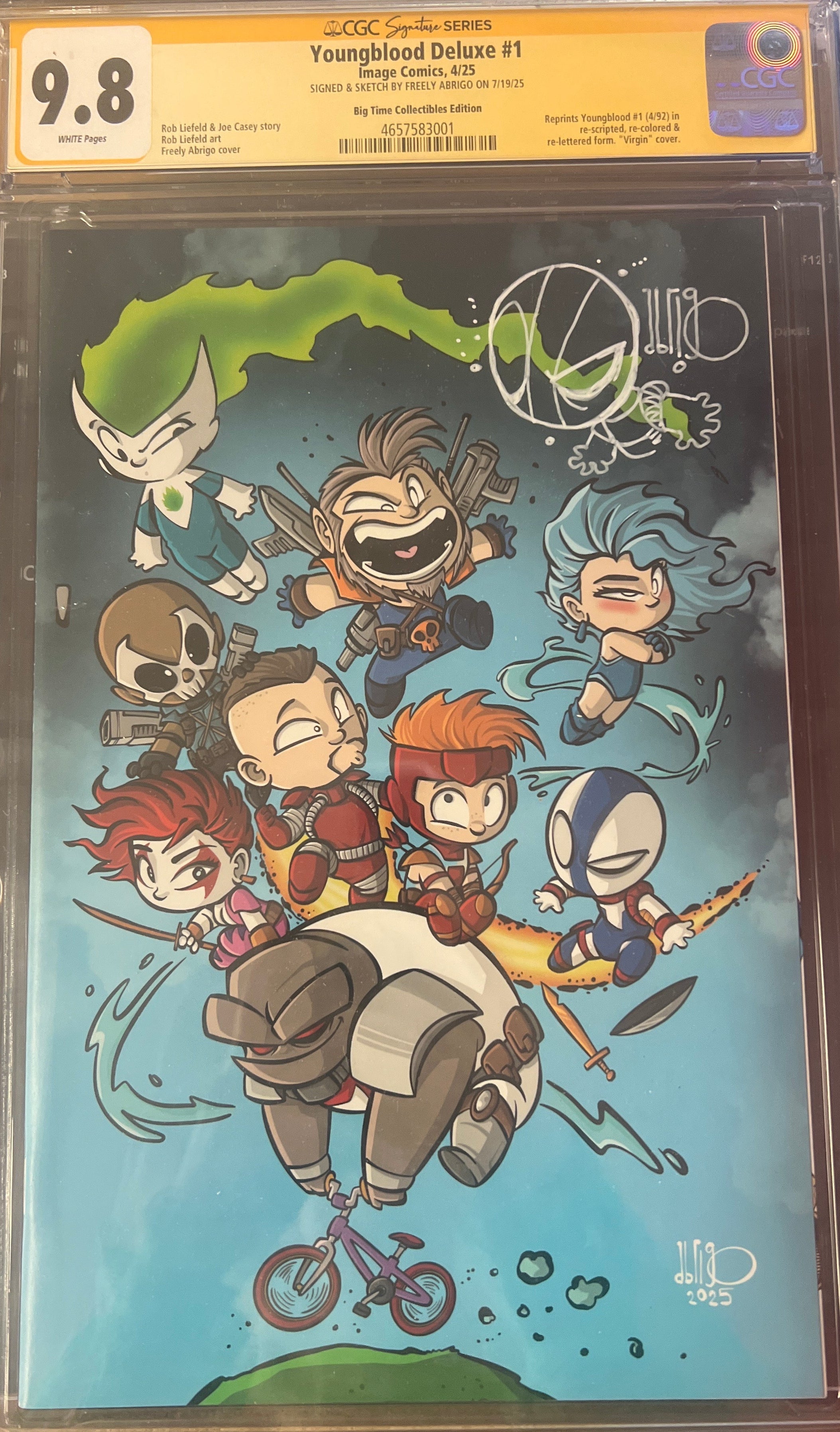 YOUNGBLOOD DELUXE #1 FREELY ABRIGO EXCLUSIVE VIRGIN VARIANT SIGNED AND REMARQUED BY FREELY ABRIGO CGC 9.8 (C85)