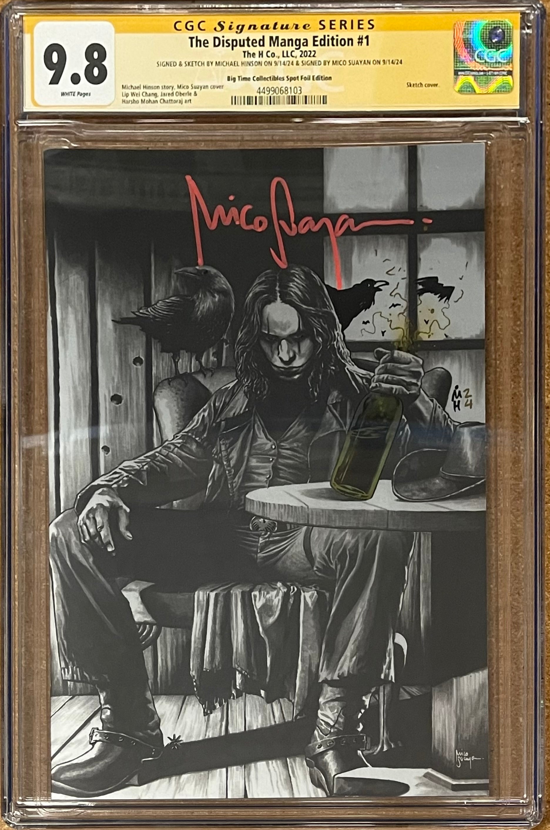 DISPUTE MANGA FOIL EDITION #1 MICO SUAYAN EXCLUSIVE VARIANT SIGNED BY MICO SUAYAN W/COLORED BOTTLE SKETCH & CROWS BY MICHAEL HINSON CGC 9.8 (IN STOCK) C92