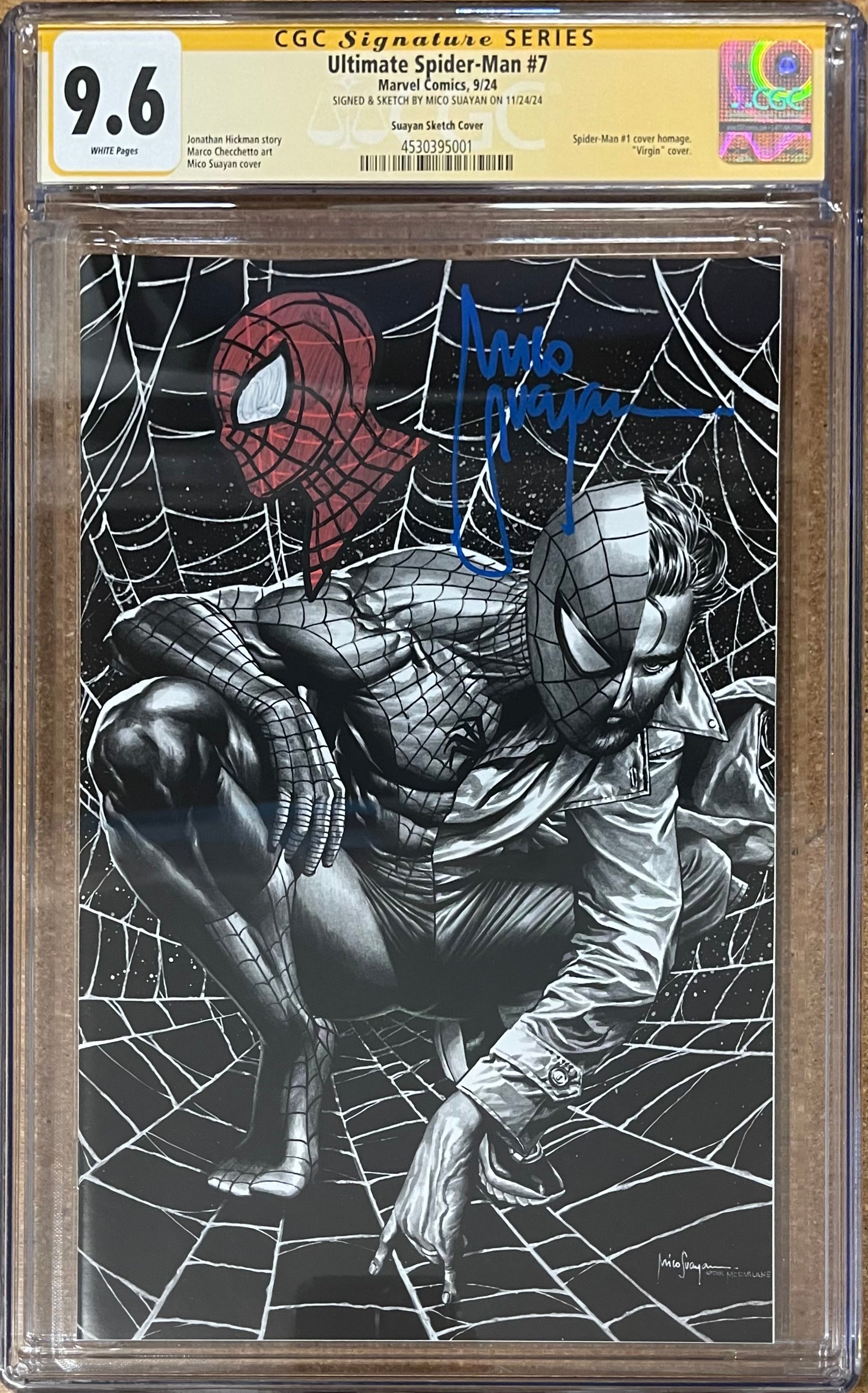 ULTIMATE SPIDER-MAN #7 MICO SUAYAN EXCLUSIVE SKETCH VIRGIN VARIANT COVER SIGNED W/SPIDER-MAN SKETCH BY MICO SUAYAN CGC 9.6 (C63)