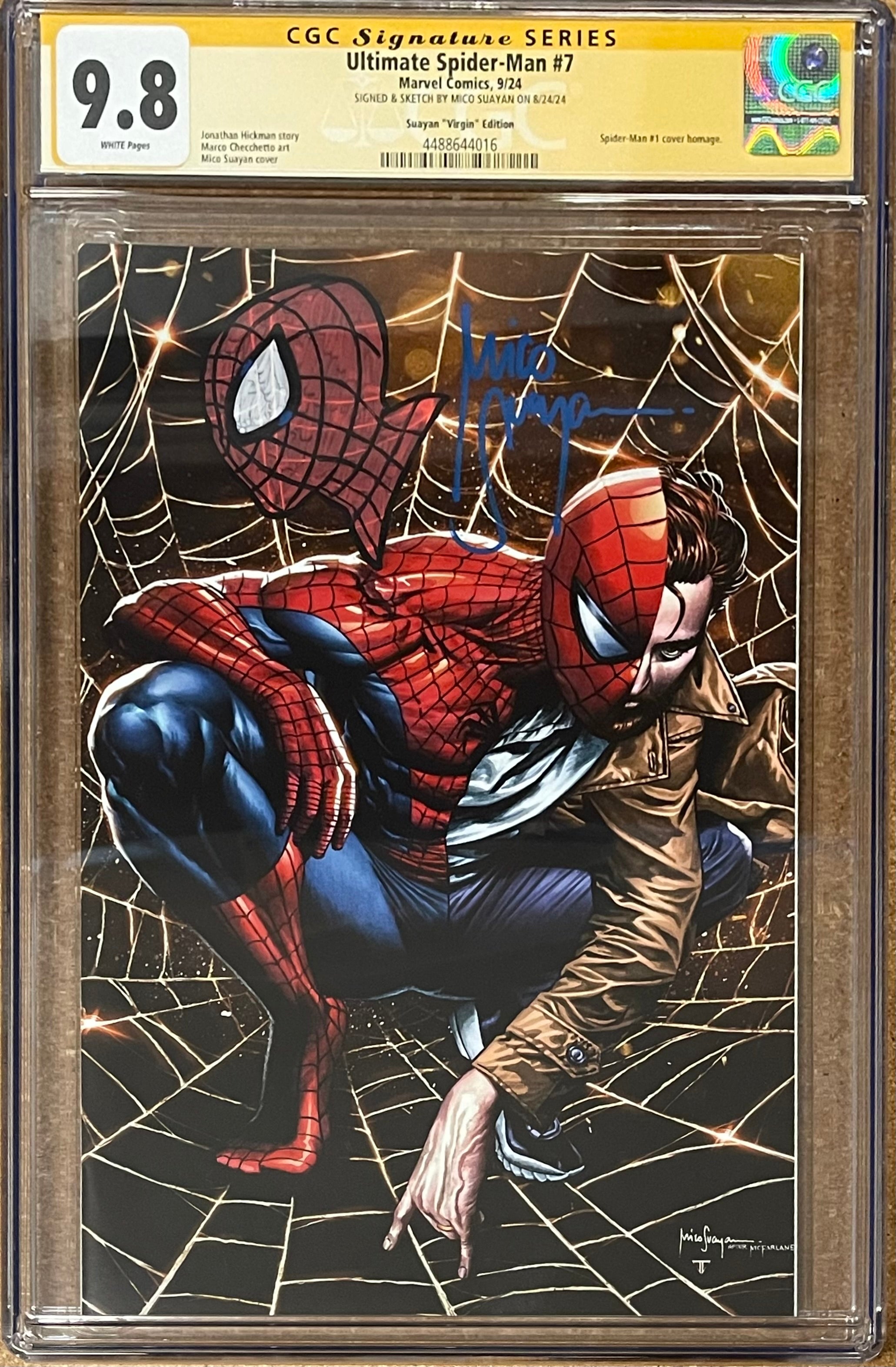 ULTIMATE SPIDER-MAN #7 EXCLUSIVE VIRGIN EDTION SIGNED W/COLORED SPIDER-MAN SKETCH BY MICO SUAYAN CGC 9.8 (IN STOCK) C79