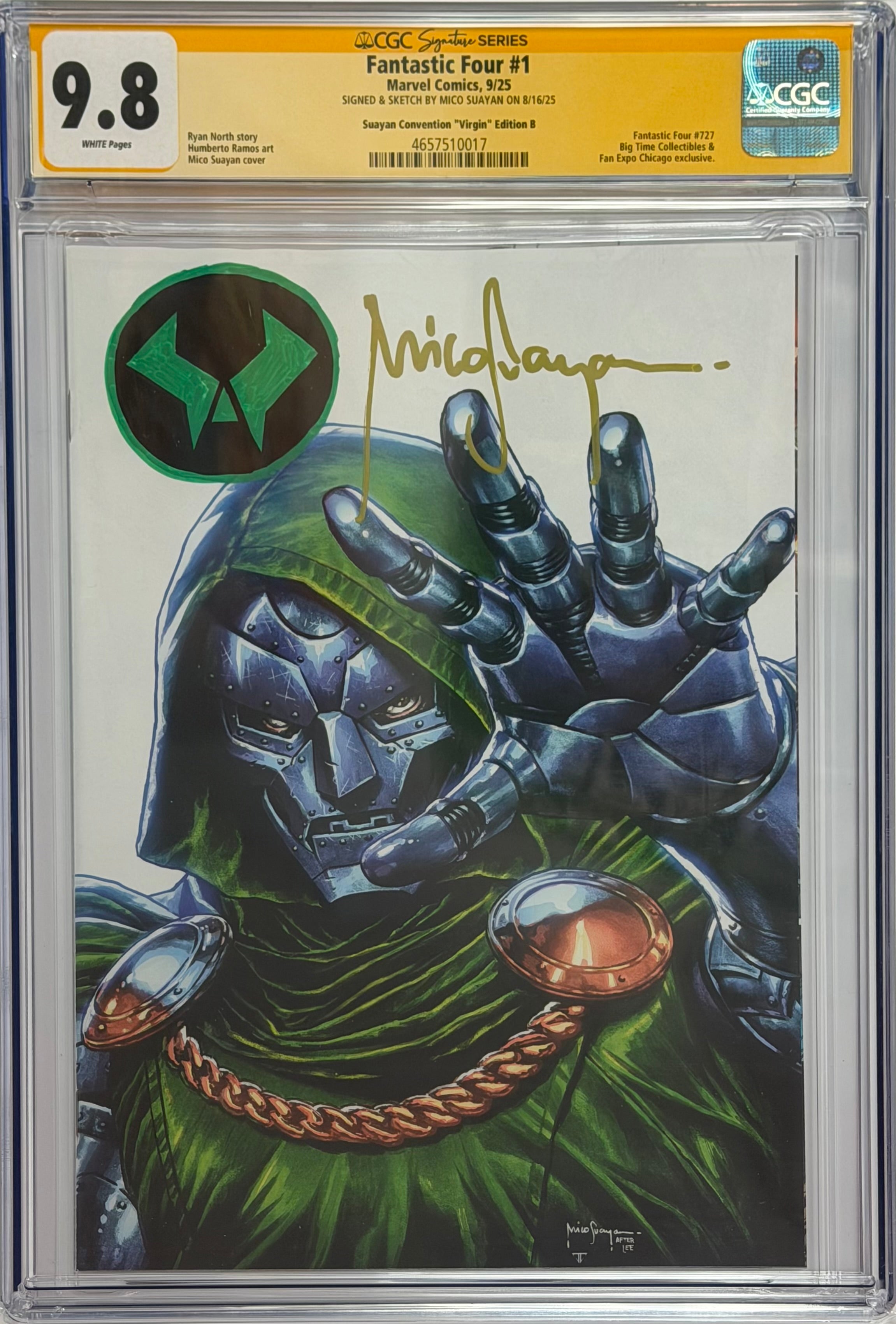 FANTASTIC FOUR #1 MICO SUAYAN CONVENTION EDITION SIGNED W/COLORED DOOM SHIELD BY MICO SUAYAN CGC 9.8 (IN STOCK) C63