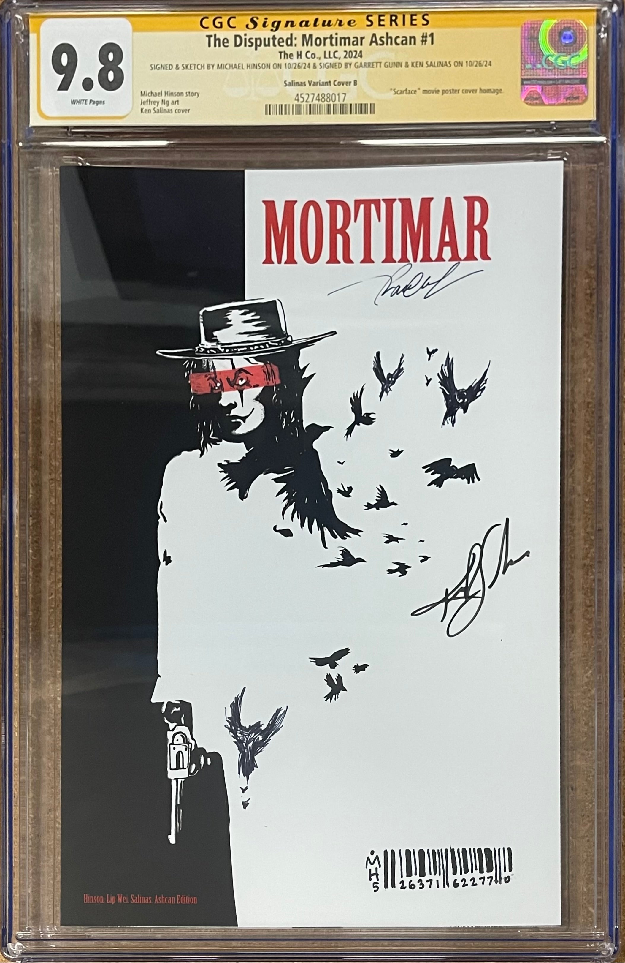 DISPUTED: MORTIMAR ASHCAN EDITION KEN SALINAS SIGNED & SKETCH BY MICHAEL HINSON, SIGNED BY KEN SALINAS & GARRETT GUNN CGC 9.8 (IN STOCK) C65