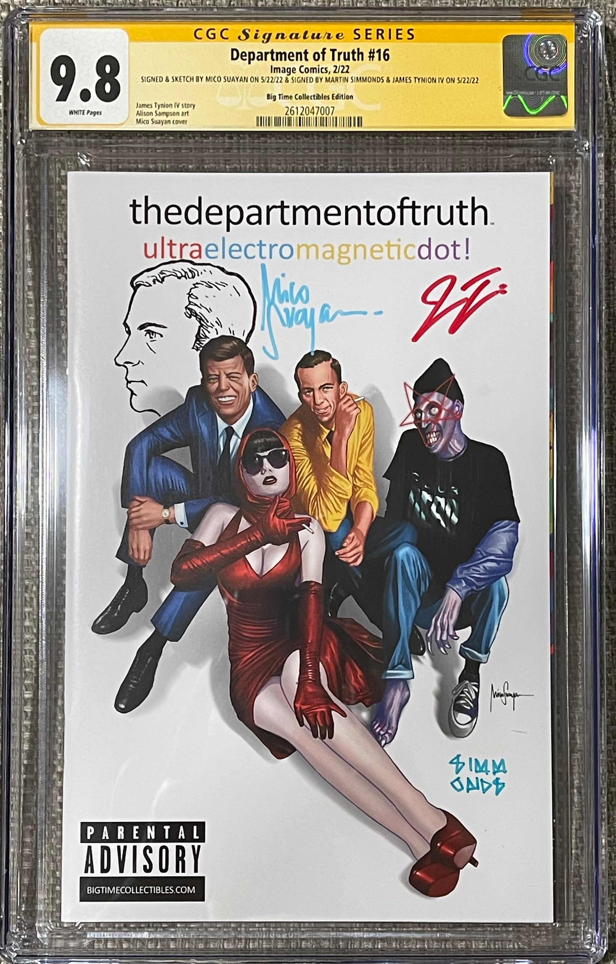 DEPARTMENT OF TRUTH #16 EXCLUSIVE CGC 9.8 SIGNED & SKETCH BY MICO SUAYAN, SIGNED BY MARTIN SIMMONDS & JAMES TYNION IV CGC 9.8 (C114)