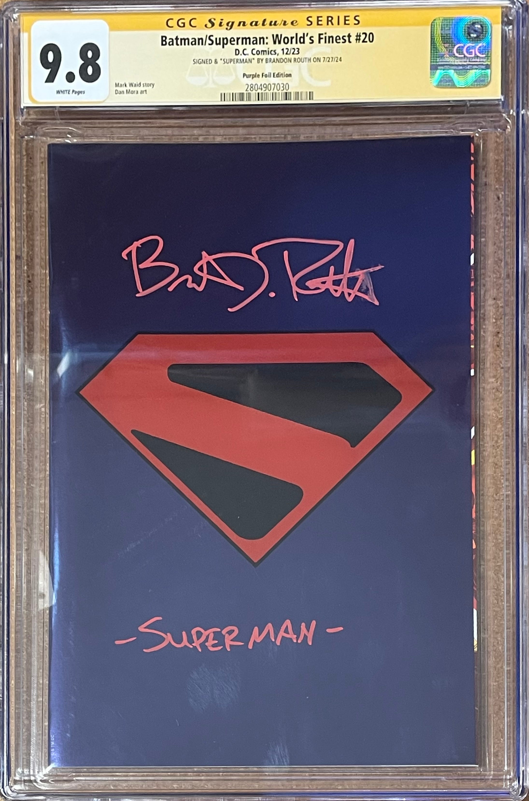 BATMAN SUPERMAN WORLDS FINEST #20 EXCLUSIVE KINGDOM COME LOGO FOIL VARIANT SIGNED BY BRANDON ROUTH CGC 9.8 (IN STOCK) C1