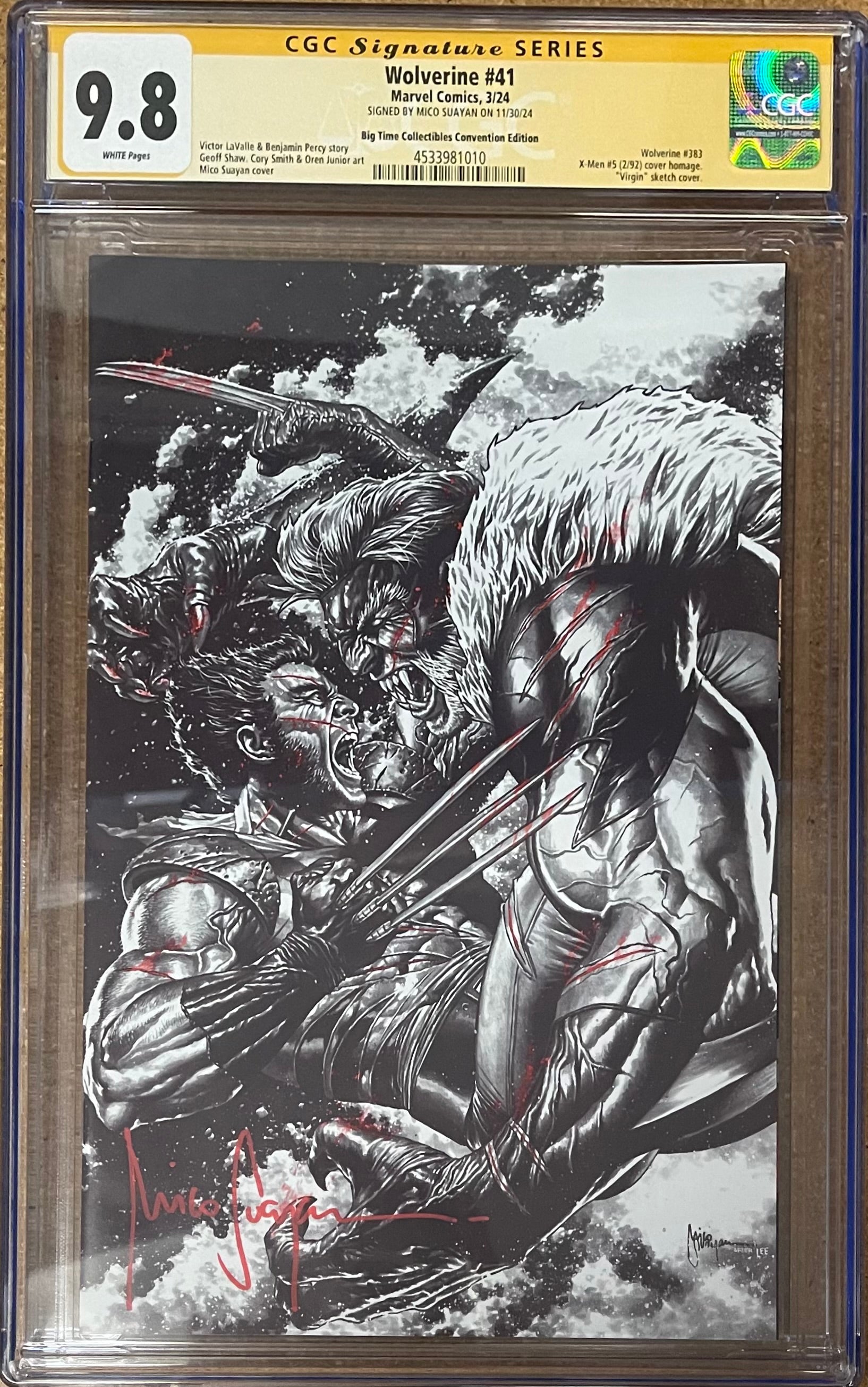 WOLVERINE #41 EXCLUSIVE VIRGIN COLOR SPLASH VARIANT SIGNED BY MICO SUAYAN CGC 9.8 (IN STOCK) C79