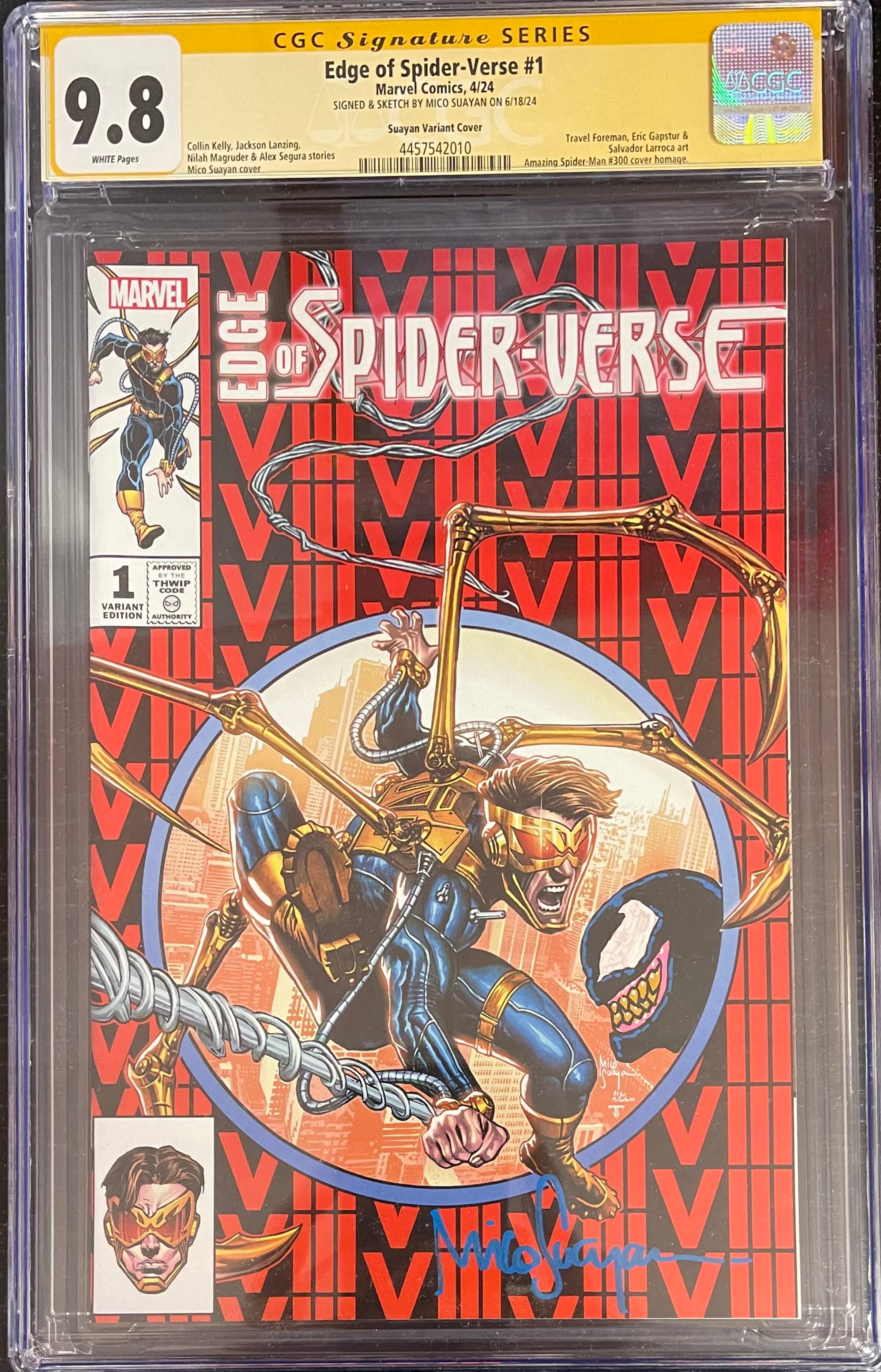 EDGE OF SPIDER-VERSE 1 MICO SUAYAN EXCLUSIVE VARIANT SIGNED W/VENOM COLORED SKETCH CGC 9.8 (IN STOCK) C1