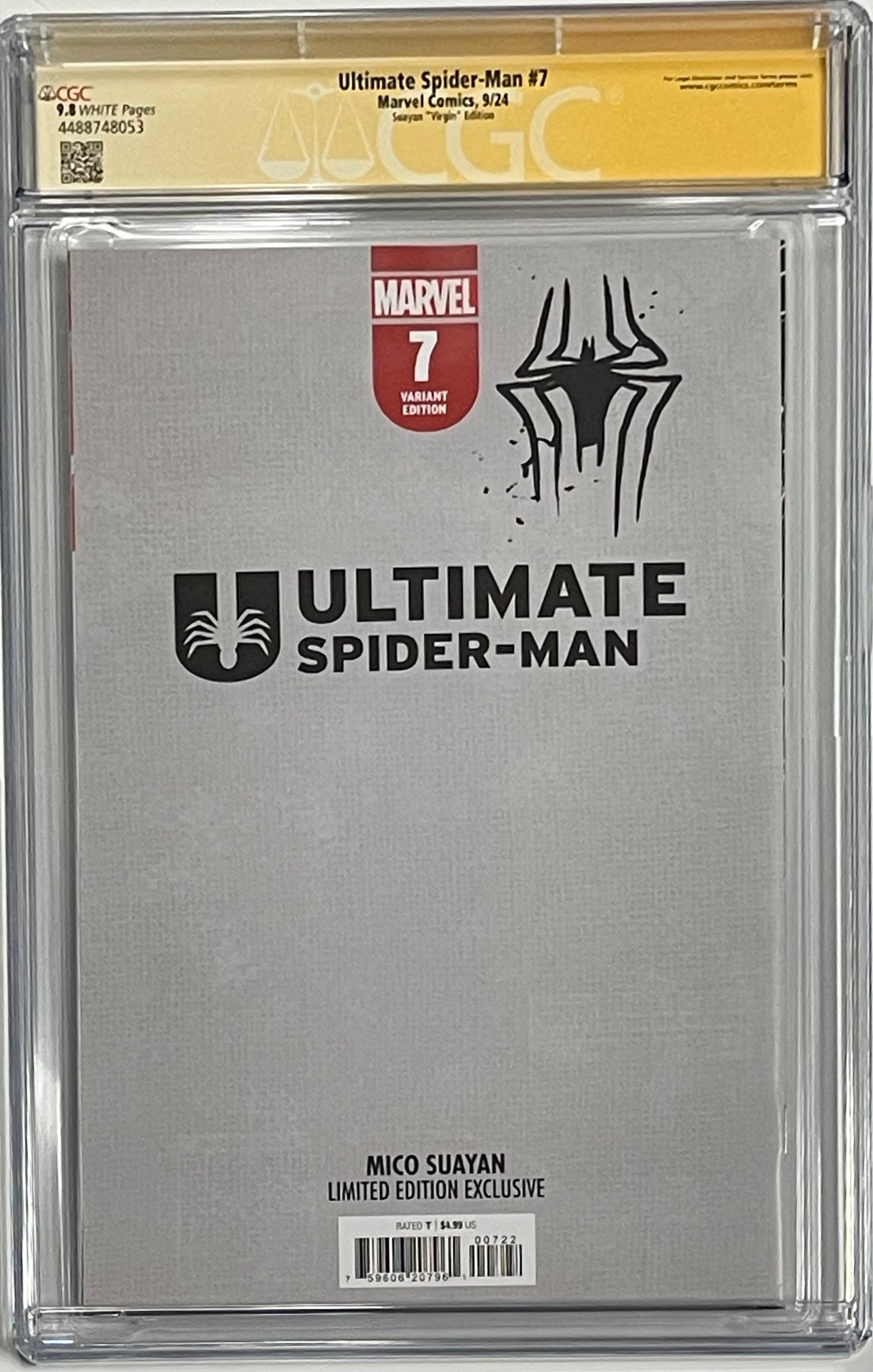 ULTIMATE SPIDER-MAN #7 MICO SUAYAN EXCLUSIVE VIRGIN EDITION SIGNED W/COLORED SPIDER-MAN SKETCH ON FRONT & VENOMIZED LOGO AT THE BACK BY MICO SUAYAN CGC 9.8 (C101)