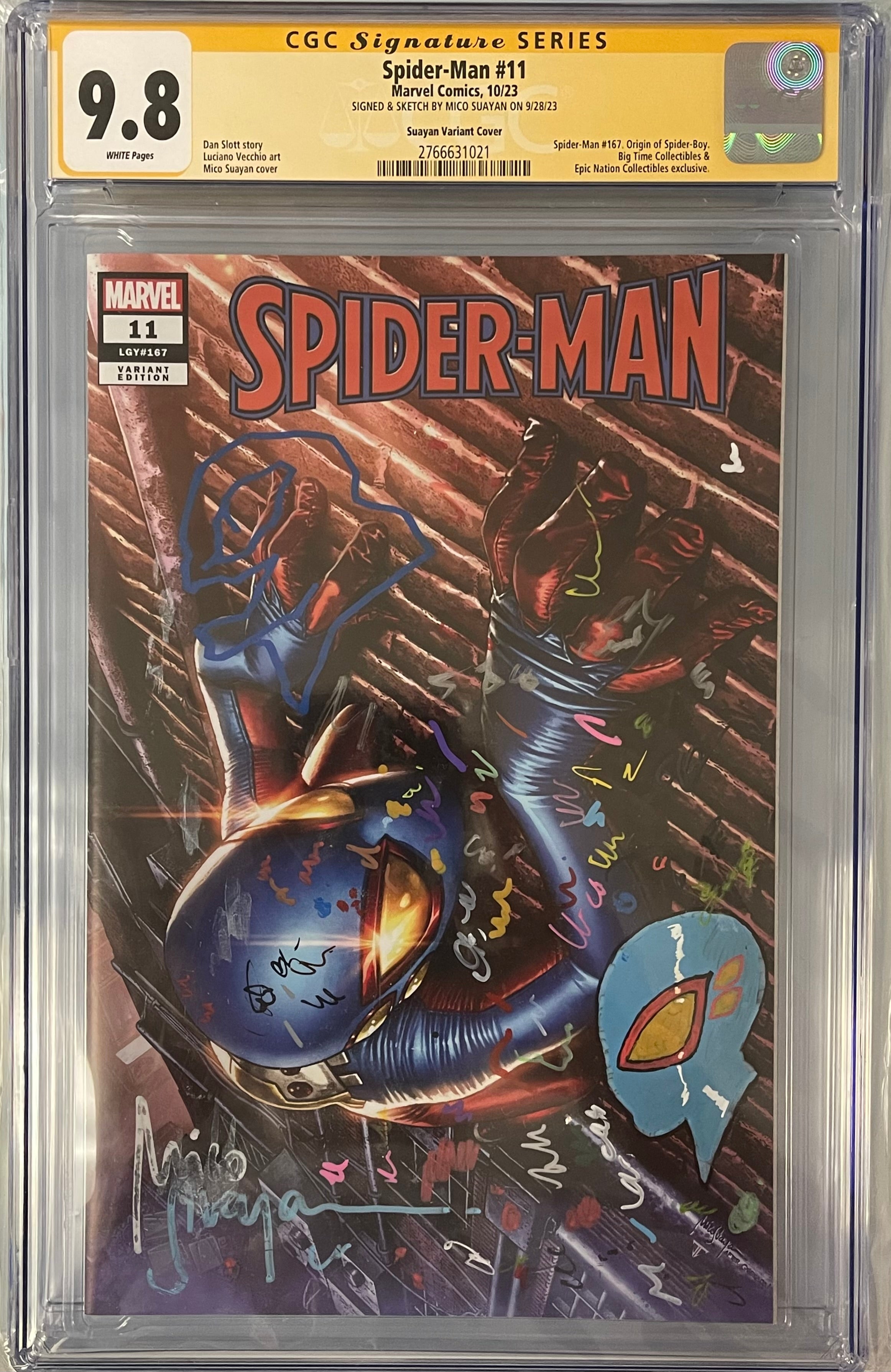 SPIDER-MAN #11 MICO SUAYAN TESTER BOOK SIGNED W/COLORED SPIDER-BOY & VENOM SKETCH CGC 9.8 (IN STOCK) C47