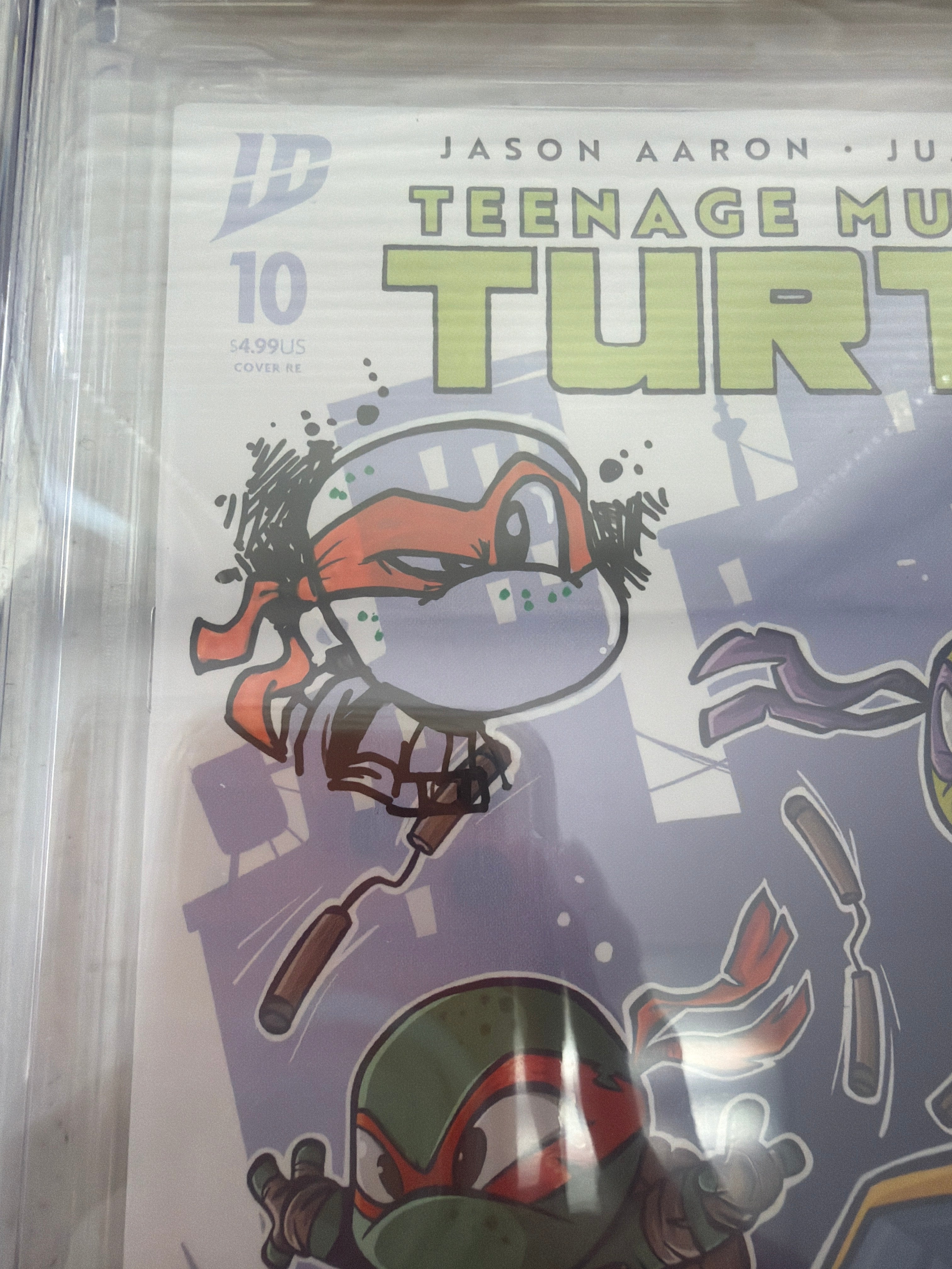 TMNT #10 EXCLUSIVE VARIANT SIGNED W/MICHAELANGELO COLORED SKETCH BY FREELY ABRIGO CGC 9.8 (C71)