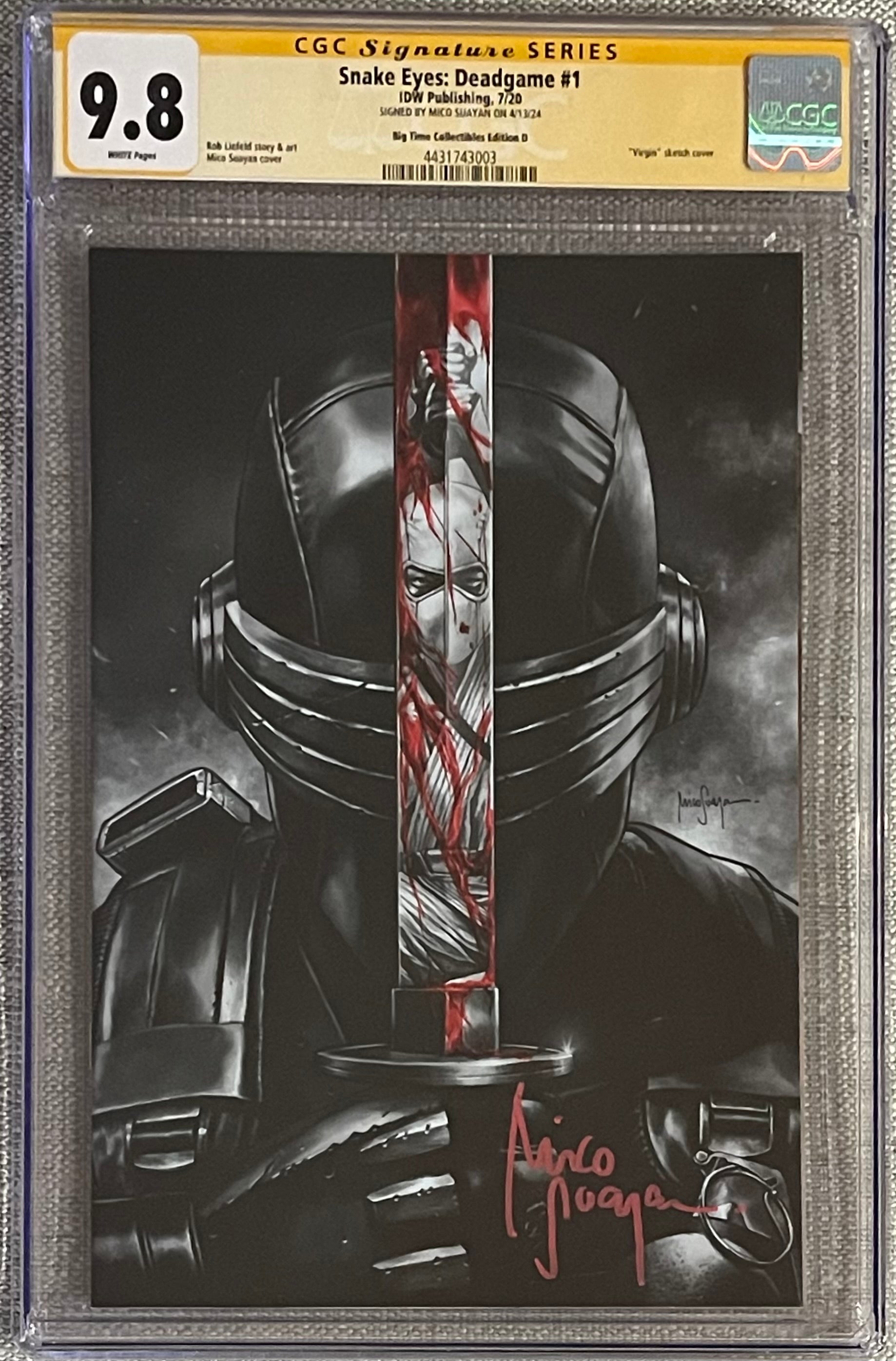 SNAKE EYES DEADGAME #1 MICO SUAYAN EXCLUSIVE VIRGIN VARIANT SIGNED BY MICO SUAYAN CGC 9.8 (C109)