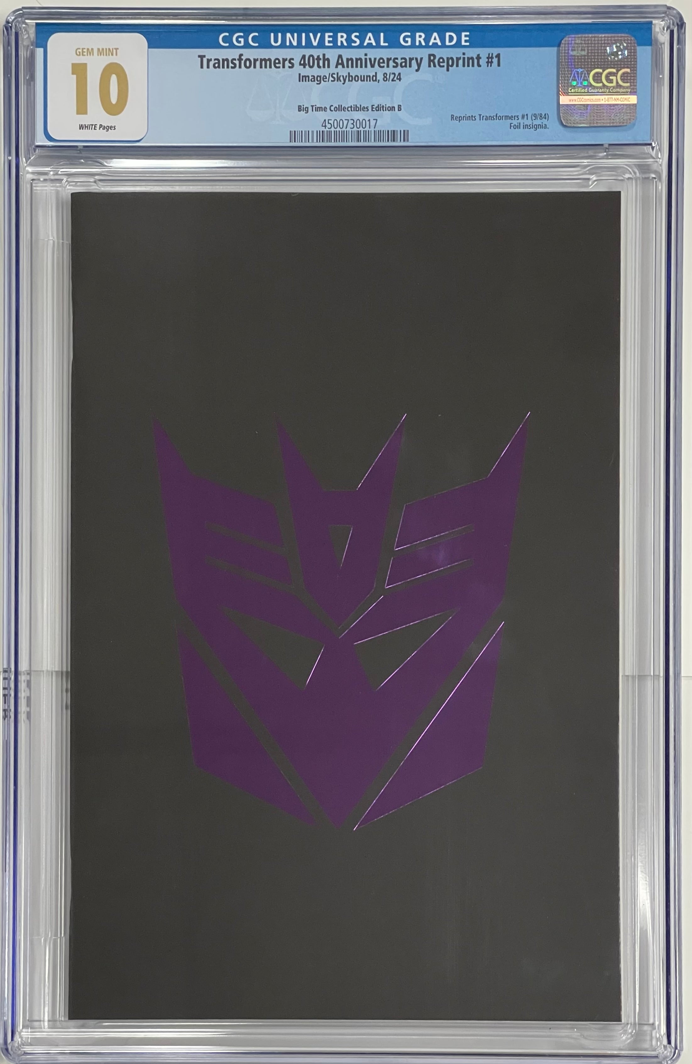 TRANSFORMERS #1 40TH ANNIVERSARY DECEPTICON LOGO FOIL CGC GEM MINT 10 (C90)