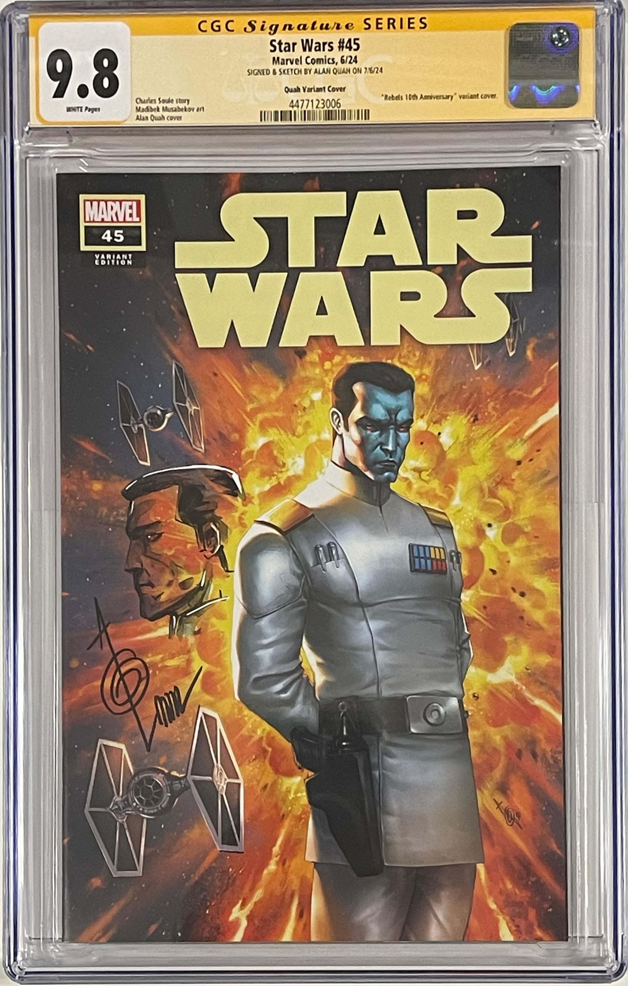 STAR WARS #45 ALAN QUAH REBELS 10TH ANNIVERSARY SIGNED W/THRAWN SKETCH BY ALAN QUAH CGC 9.8 (C105)