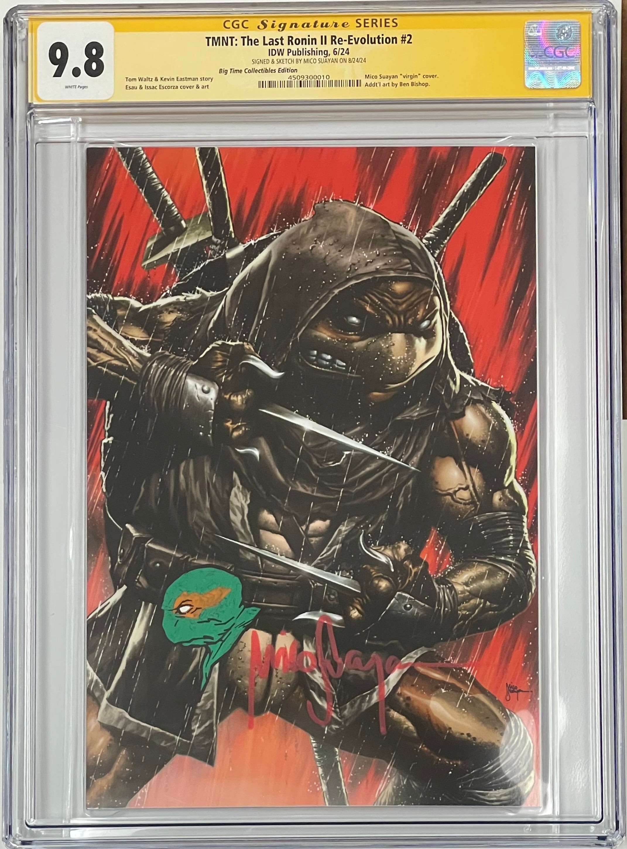 TMNT THE LAST RONIN II RE-EVOLUTION #2 MICO SUAYAN EXCLUSIVE VIRGIN VARIANT SIGNED W/COLORED SKETCH BY MICO SUAYAN CGC 9.8 (C41)