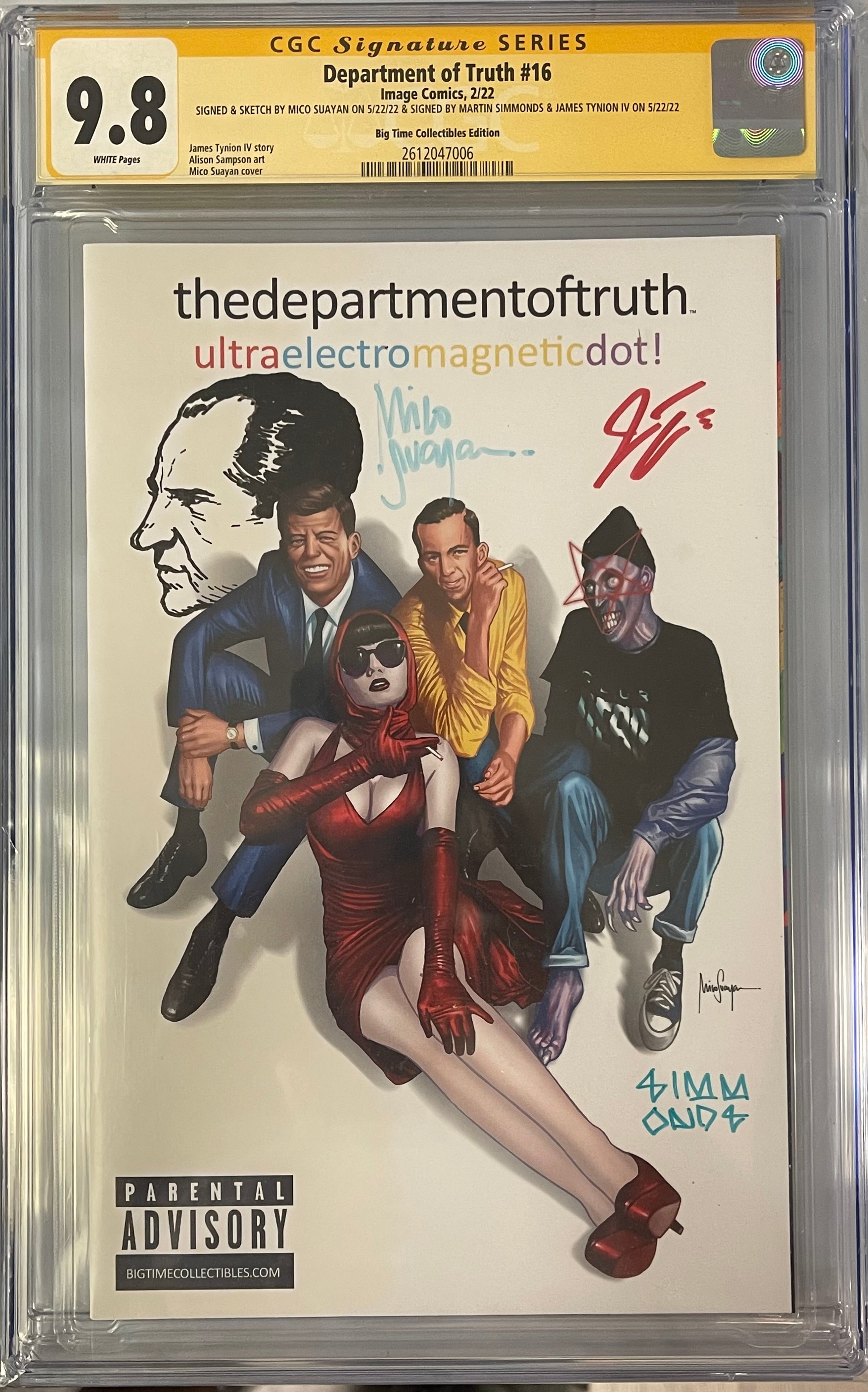 DEPARTMENT OF TRUTH #16 EXCLUSIVE CGC 9.8 SIGNED & SKETCHED (NIXON) BY MICO SUAYAN, SIGNED BY MARTIN SIMMONDS & JAMES TYNION IV (IN STOCK) C47