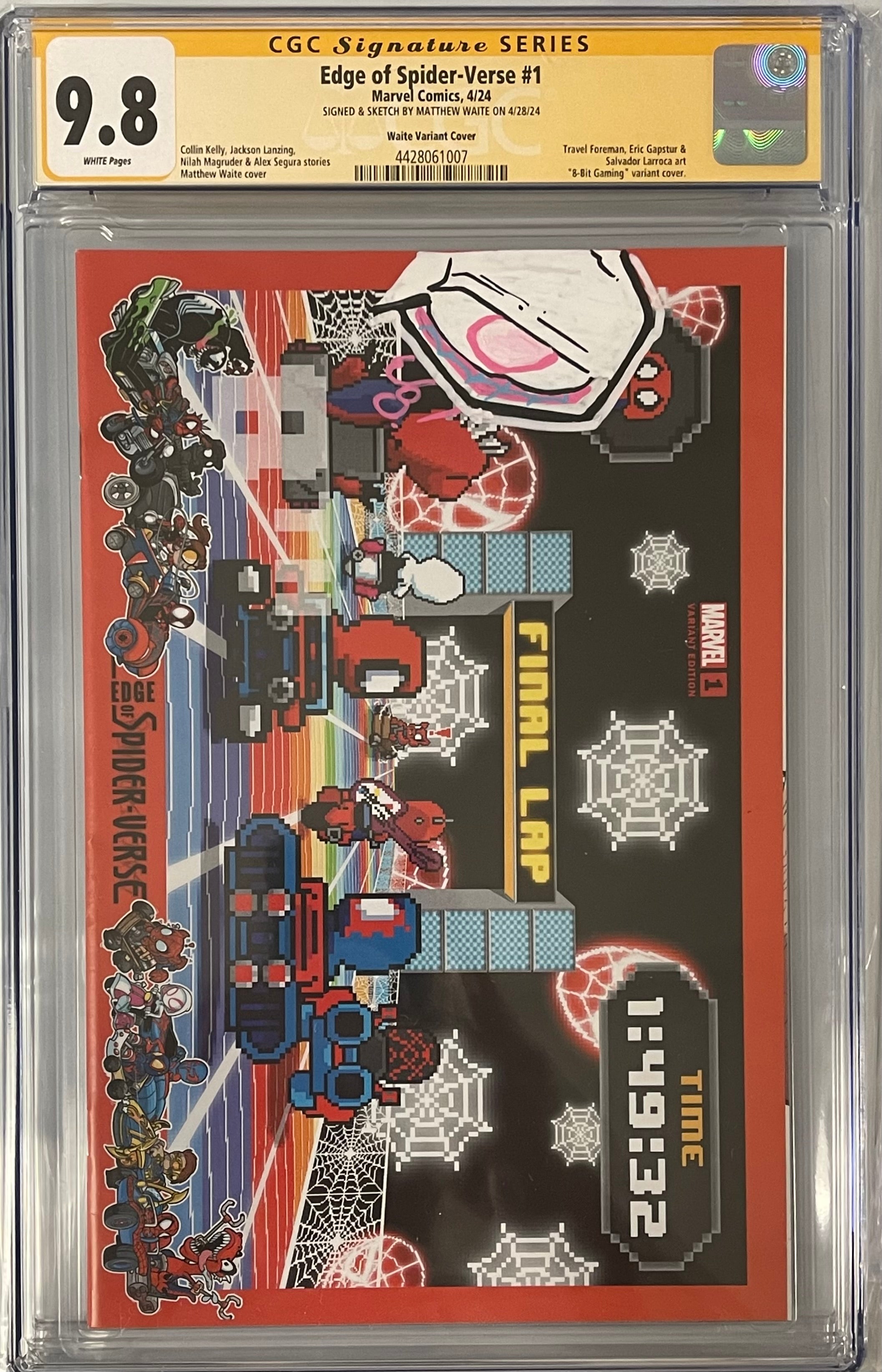 EDGE OF SPIDER-VERSE #1 8-BIT GAMING EDITION SIGNED W/COLORED SPIDER-GWEN SKETCH BY MATTHEW WAITE CGC 9.8  (IN STOCK) C48