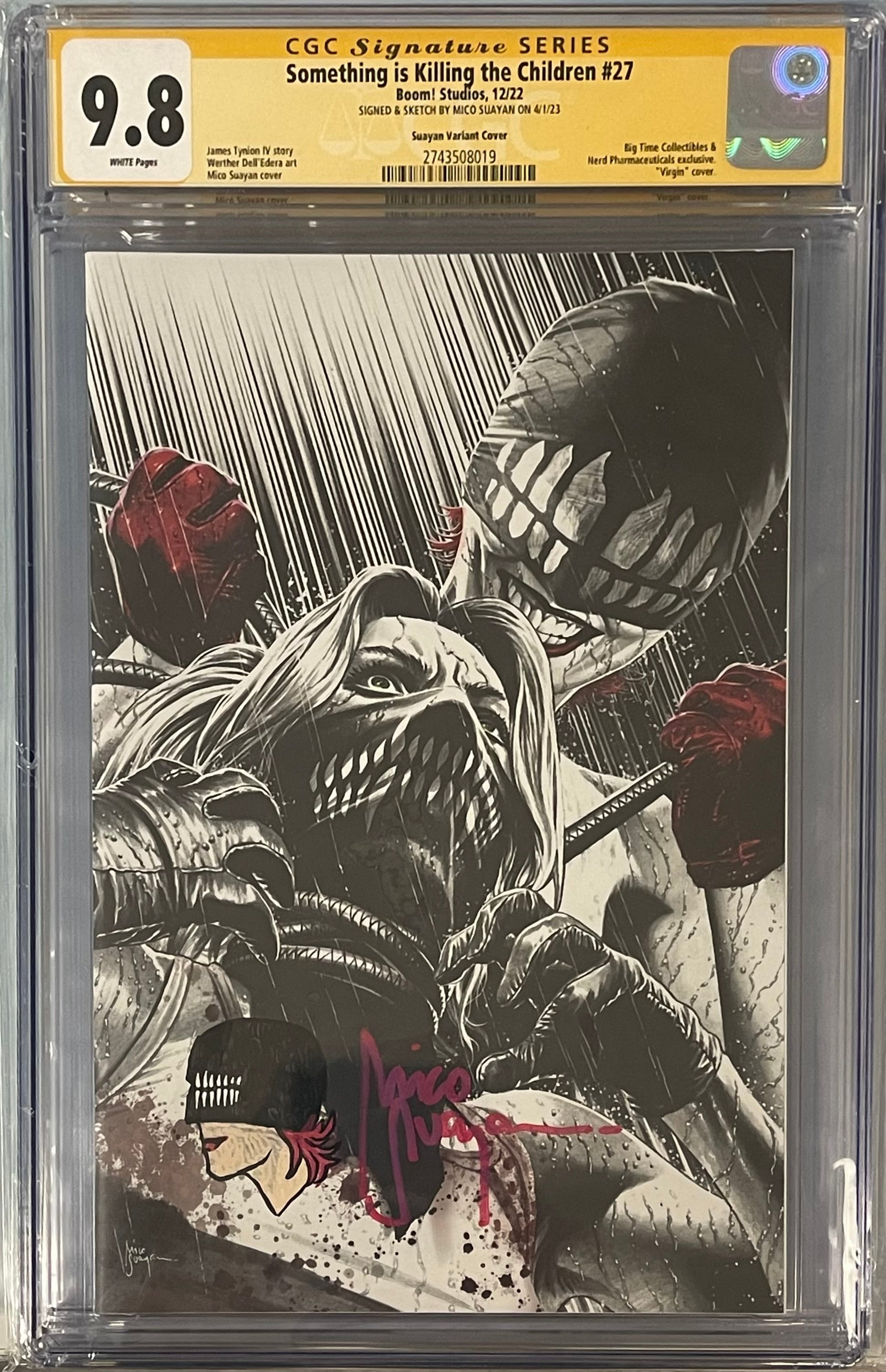 SOMETHING IS KILLING THE CHILDREN #27 EXCLUSIVE VIRGIN VARIANT SIGNED W/COLORED SKETCH BY MICO SUAYAN CGC 9.8 (IN STOCK) C45