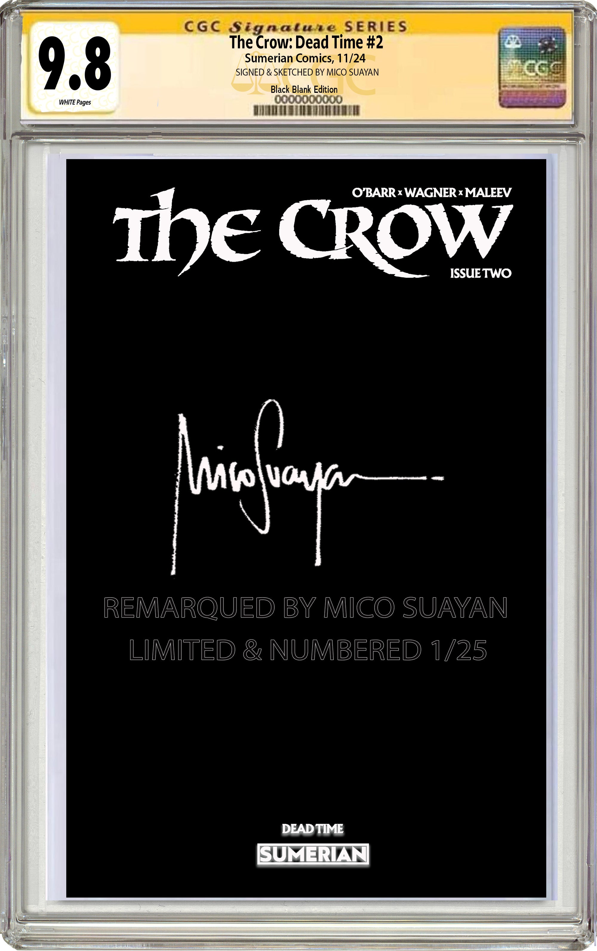 CROW DEAD TIME #2 BTC EXCLUSIVE BLACK BLANK VARIANT COVER. LIMITED TO 100 COPIES 11-06-24