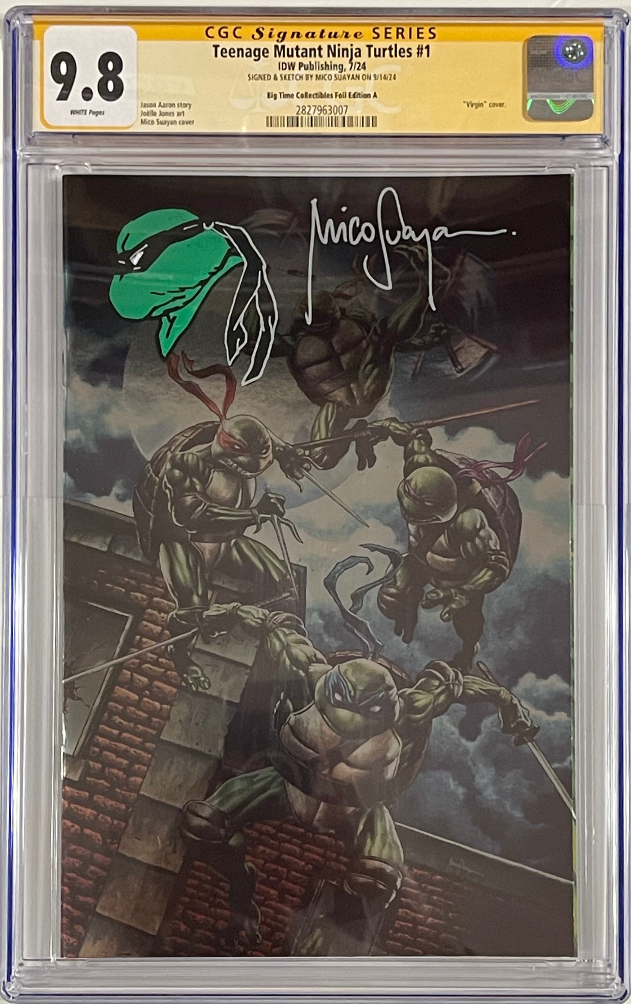 Teenage Mutant Ninja Turtles (2024) #1 MICO SUAYAN EXCLUSIVE FOIL VARIANT SIGNED W/COLORED LAST RONIN SKETCH BY MICO SUAYAN CGC 9.8 (C65)