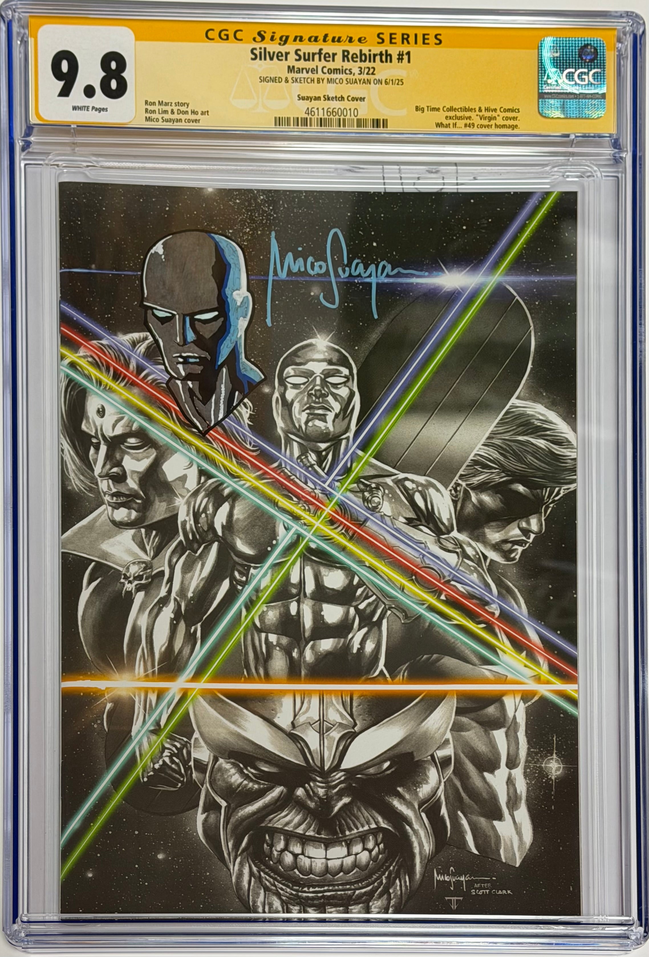 SILVER SURFER REBIRTH #1 SUAYAN SKETCH EDITION SIGNED W/SILVER SURFER CHROME SKETCH BY MICO SUAYAN CGC 9.8 (IN STOCK) C66