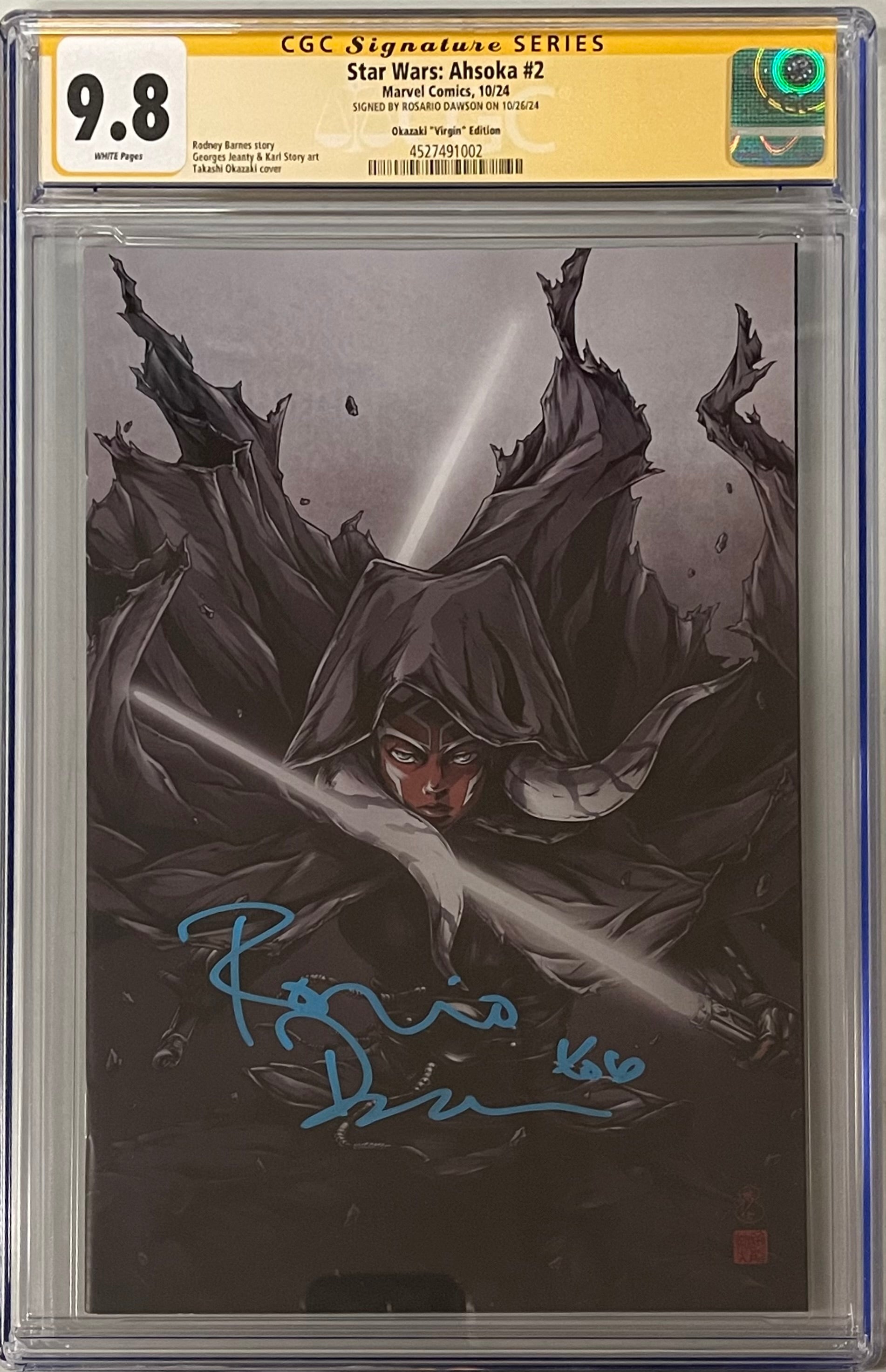 STAR WARS: AHSOKA #2 TAKASHI OKAZAKI LIMITED EDITION EXCLUSIVE VIRGIN VARIANT SIGNED BY ROSARIO DAWSON CGC 9.8 (IN STOCK C66)