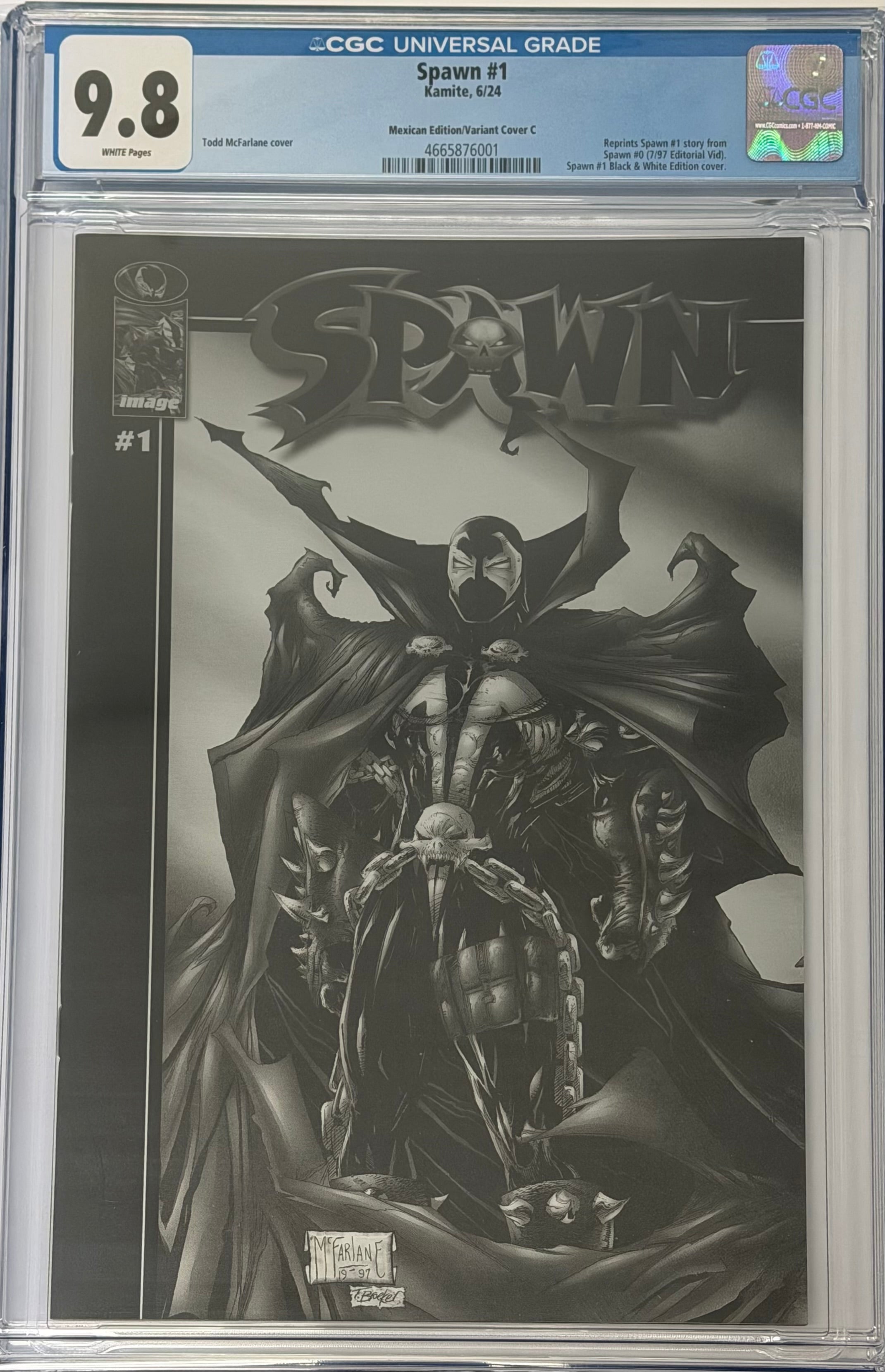 SPAWN #1 BLACK & WHITE MATTE FOIL EDITION CGC 9.8 (IN STOCK) C59