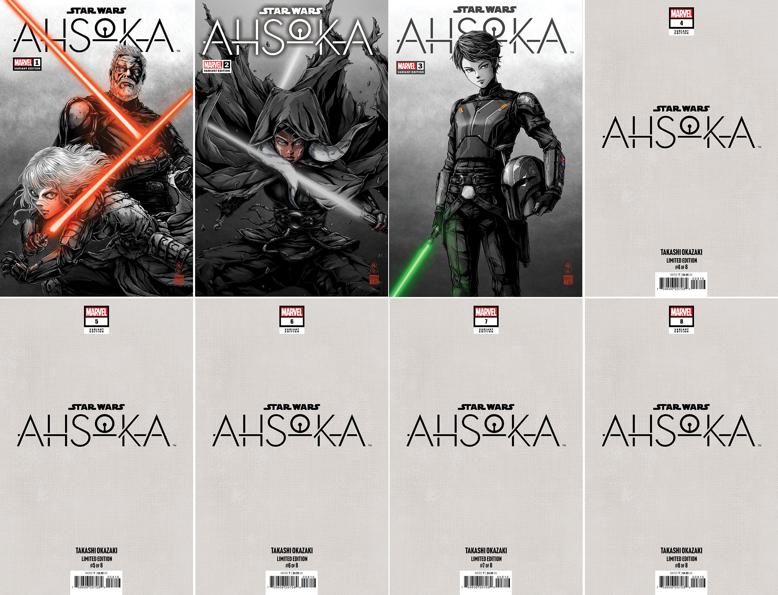 STAR WARS: AHSOKA #1-8 TAKASHI OKAZAKI LIMITED EDITION EXCLUSIVE VARIANT SET  04/2025