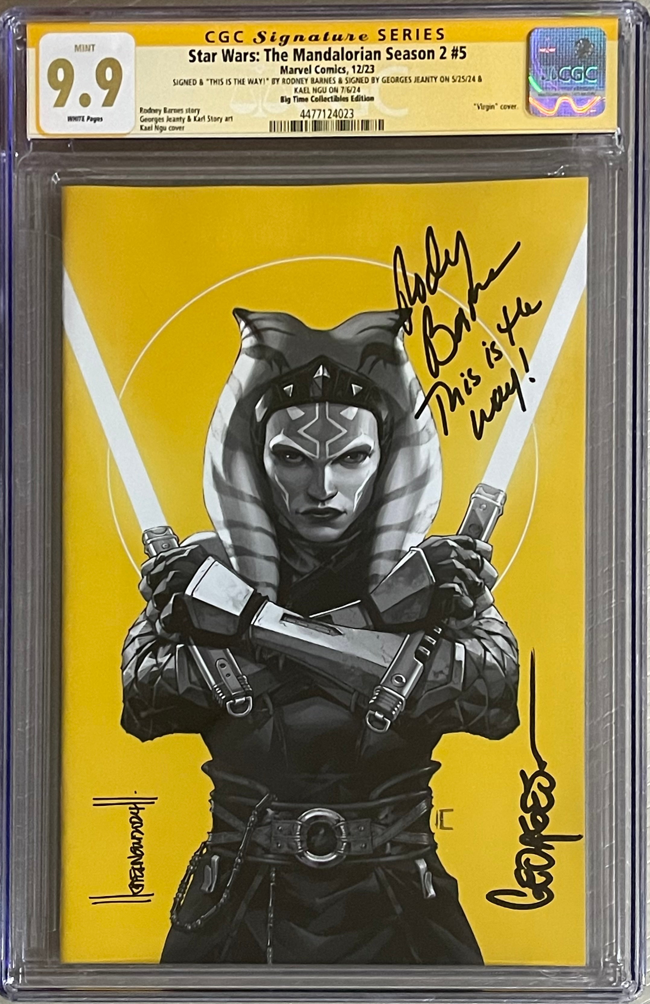 STAR WARS THE MANDALORIAN SEASON 2 #5 BTC GOLD MEMBERSHIP VARIANT SIGNED BY GEORGES JEANTY, KAEL NGU & SIGNED & INSCRIBED "THIS IS THE WAY!" BY RODNEY BARNES CGC 9.9 MINT (IN STOCK) C87