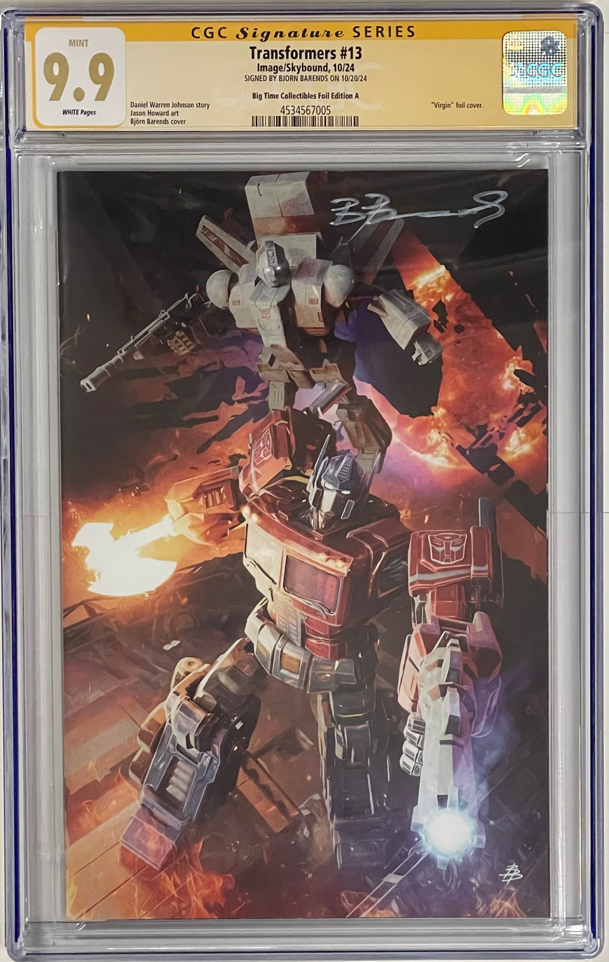 TRANSFORMERS #13 BJORN BARENDS FOIL EDITION SIGNED BY BJORN BARENDS CGC 9.9 MINT (C97)