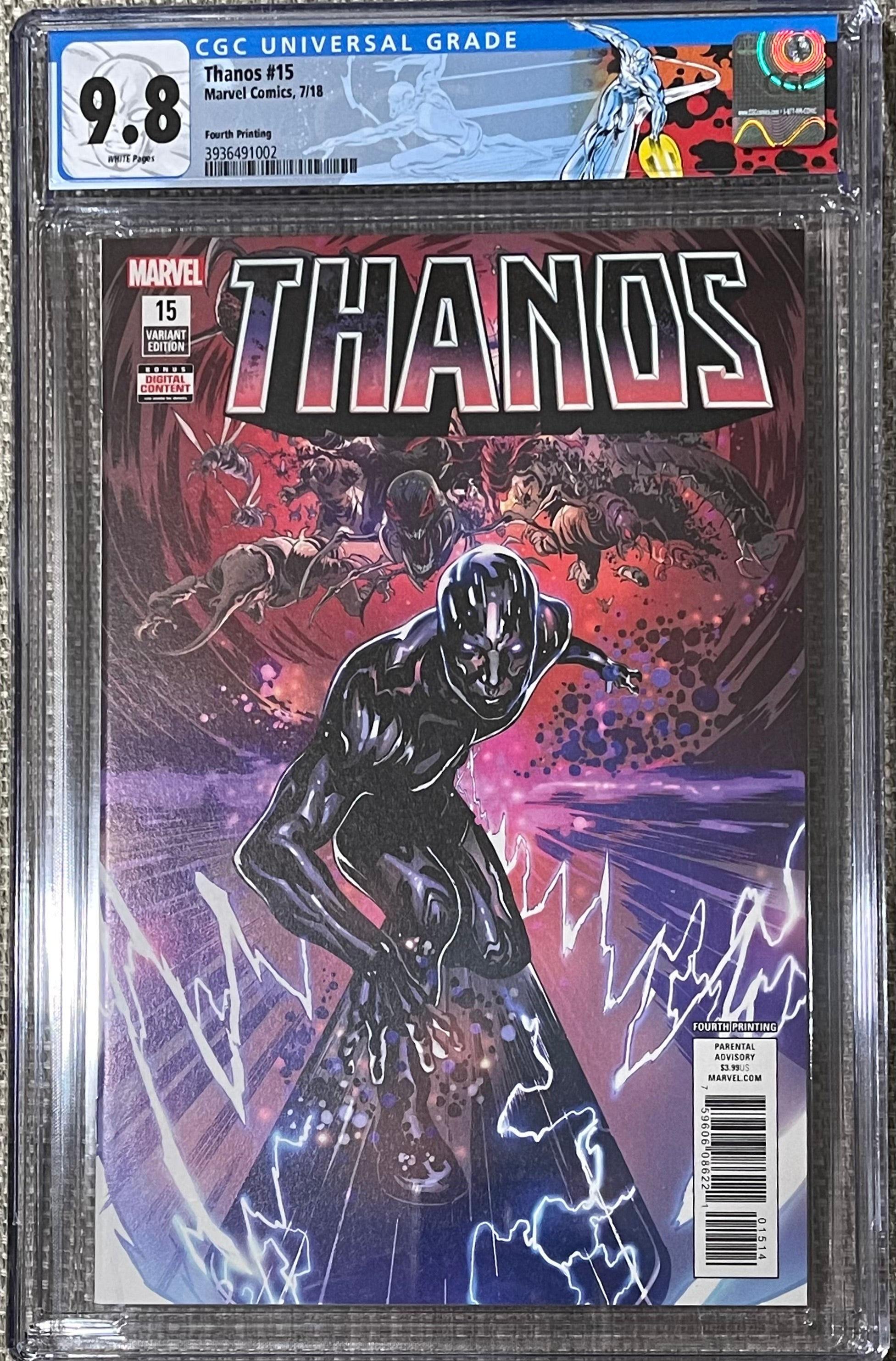 THANOS #15 4TH PTG CGC 9.8 W/RETIRED SILVER SURFER CUSTOM LABEL. 1ST OF FALLEN/SILVER SURFER BLACK (C114)