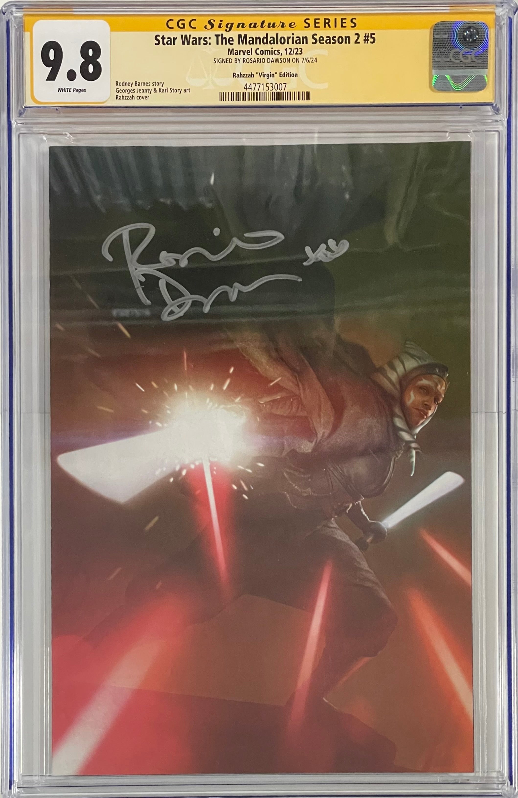 STAR WARS THE MANDALORIAN SEASON 2 #5 RAHZZA 1:100 VIRGIN EDITION SIGNED BY ROSARIO DAWSON CGC 9.8 (C80)