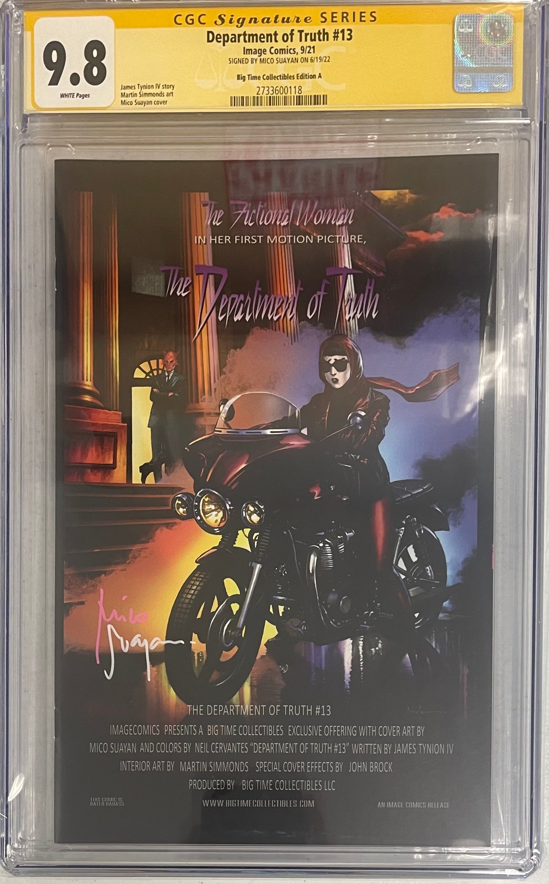 DEPARTMENT OF TRUTH #13 BTC PURPLE RAIN EXCLUSIVE COVER B SIGNED BY MICO SUAYAN CGC 9.8