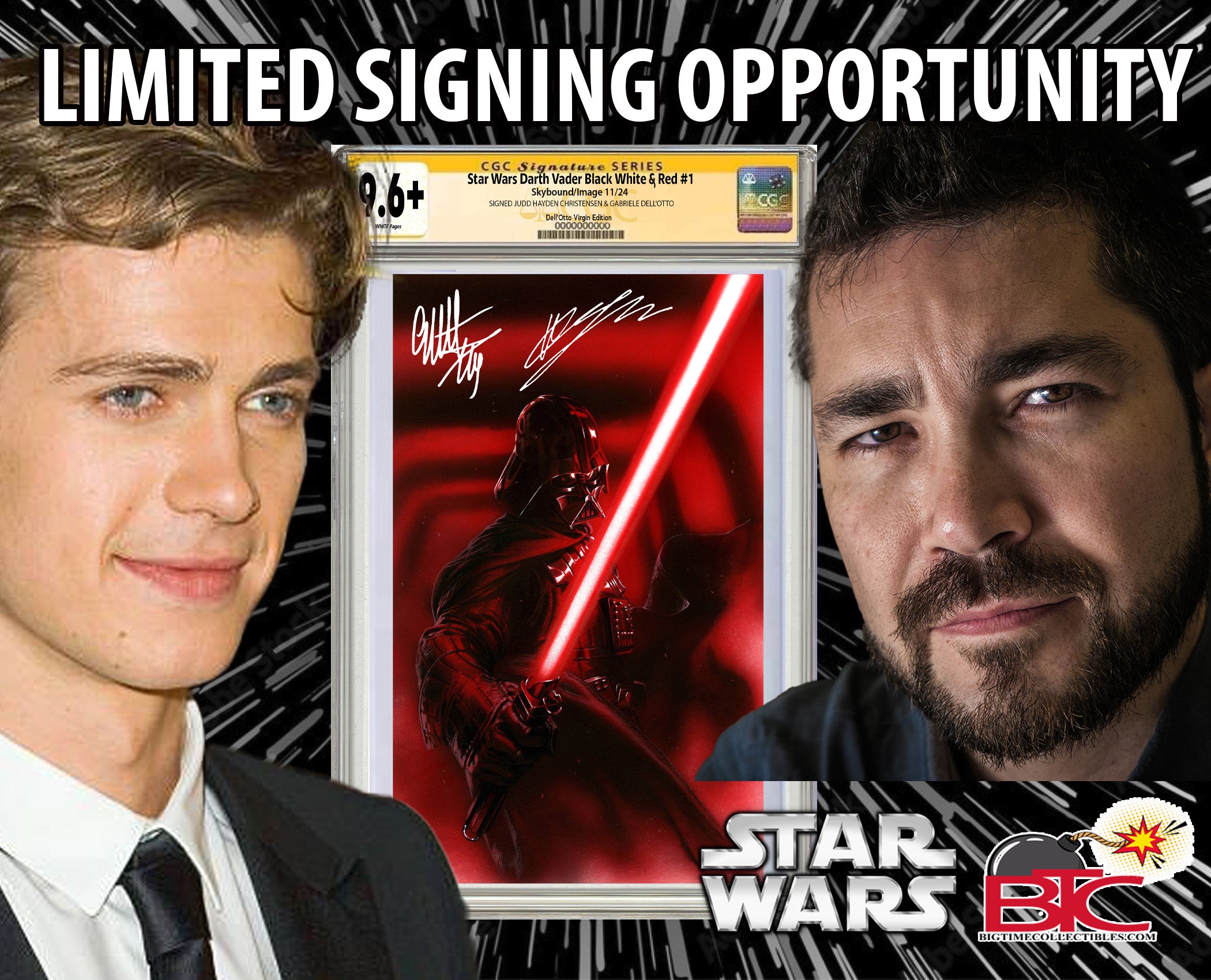 STAR WARS DARTH VADER BLACK WHITE AND RED #1 1:100 SIGNED BY HAYDEN CHRISTENSEN & GABRIELE DELL'OTTO CGC 9.6 OR BETTER