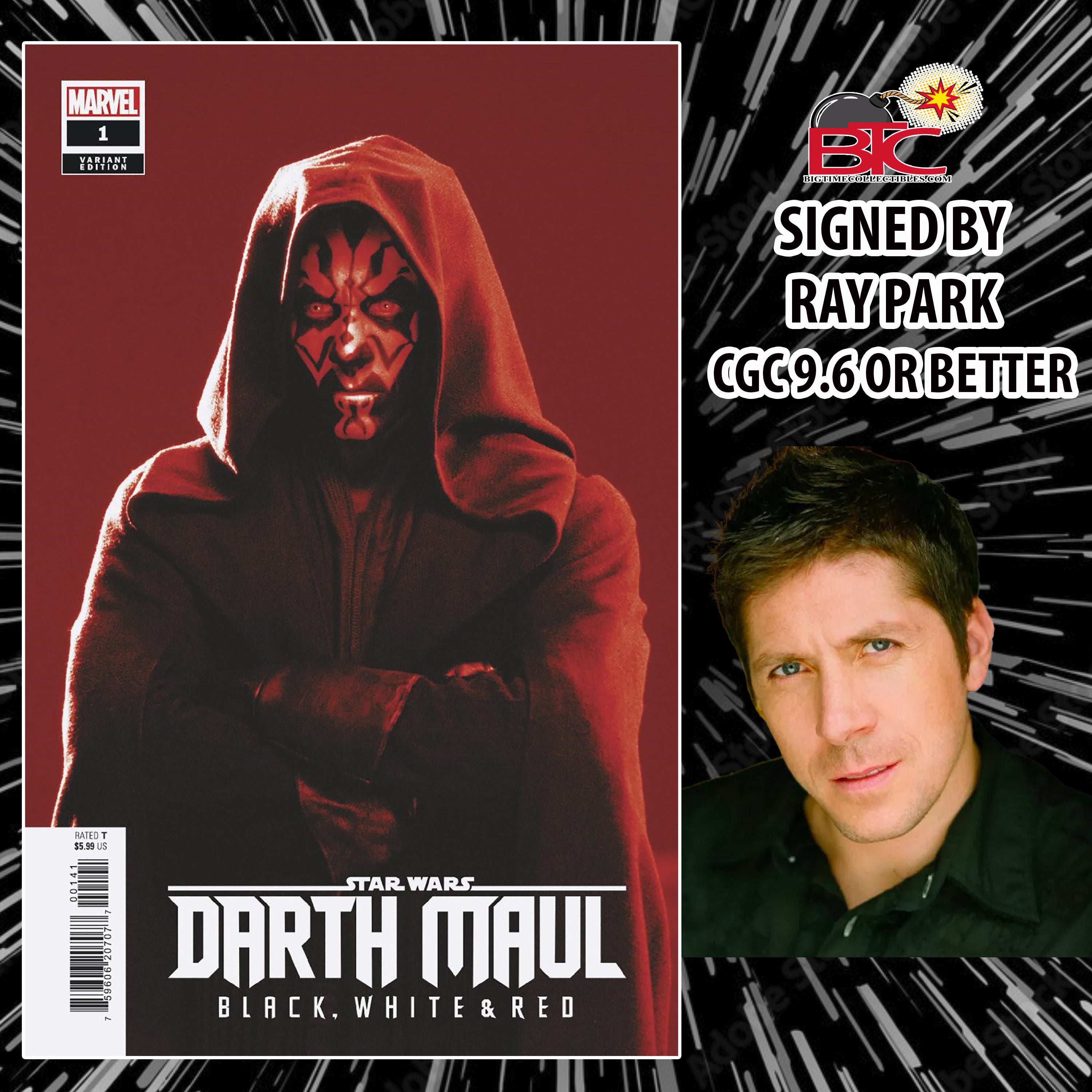 STAR WARS DARTH MAUL BLACK WHITE & RED #1 SIGNED BY RAY PARK CGC 9.6 OR BETTER