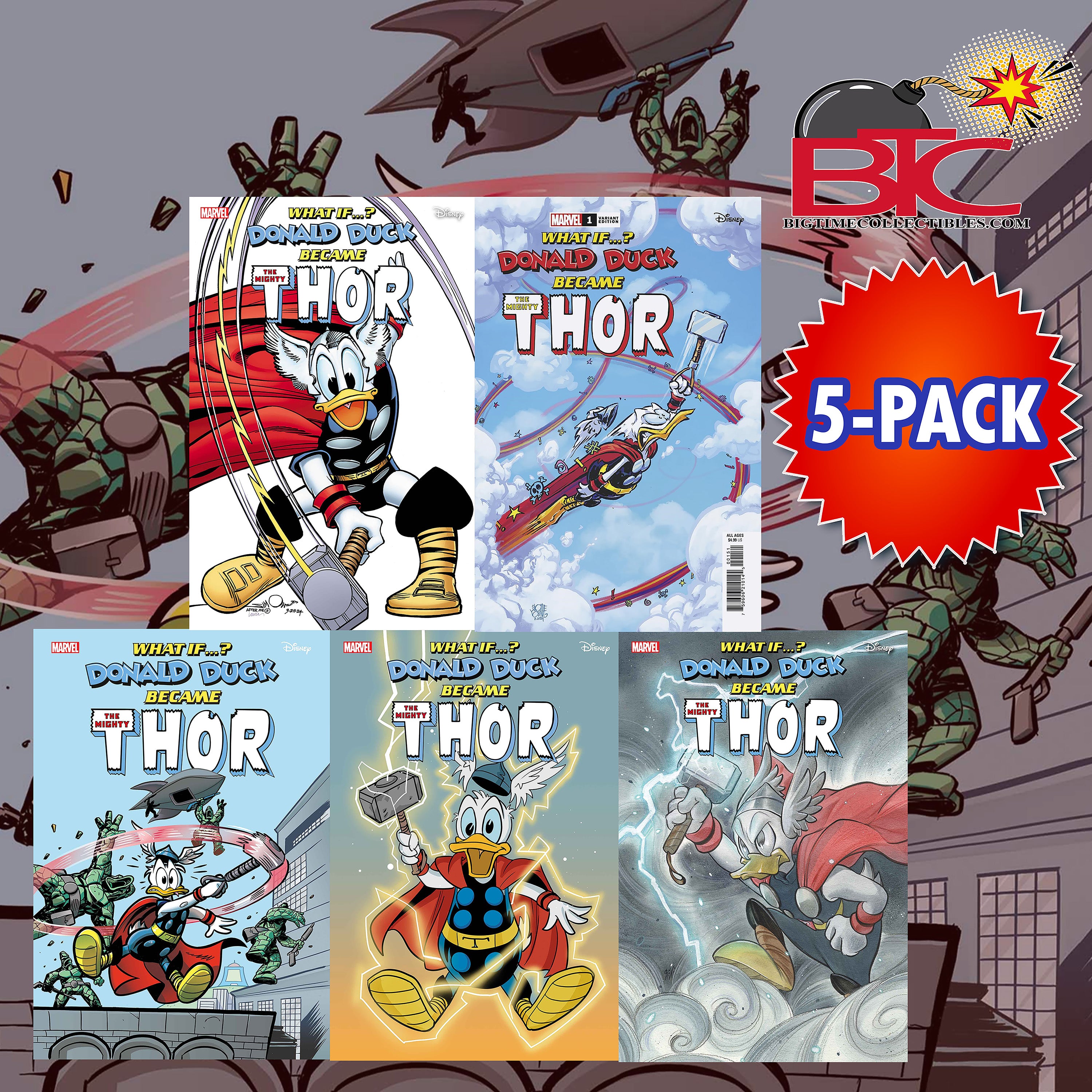 MARVEL & DISNEY: WHAT IF...? DONALD DUCK BECAME THOR #1 5-PACK BUNDLE STOCK DATE: 09-04-24