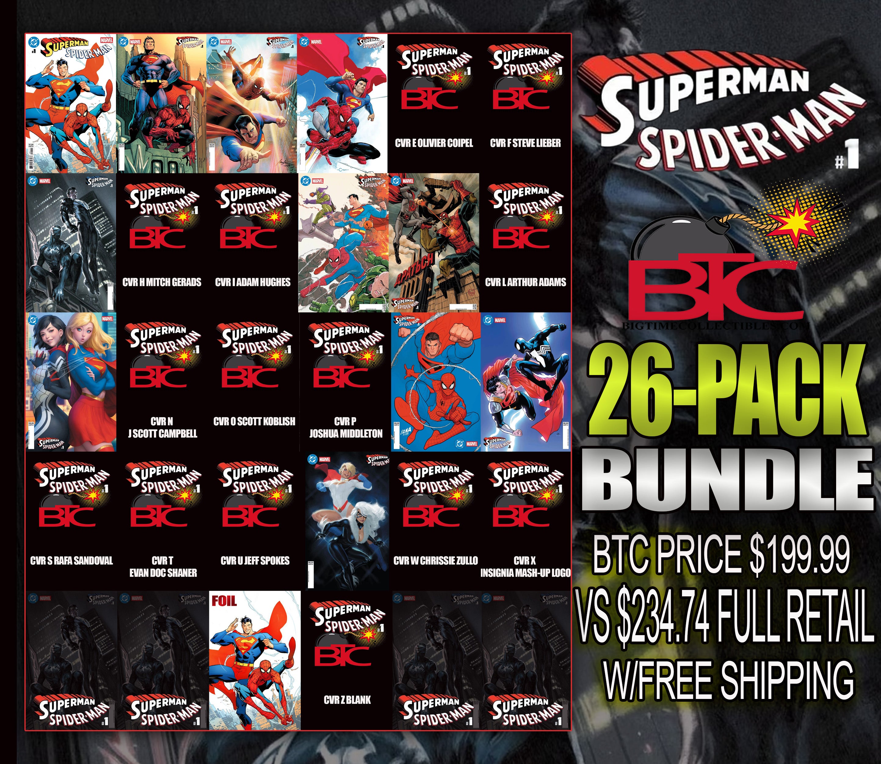 DC MARVEL SUPERMAN SPIDER-MAN #1 26-PACK BUNDLE DEAL W/FREE SHIPPING TO THE USA (03-25-26)