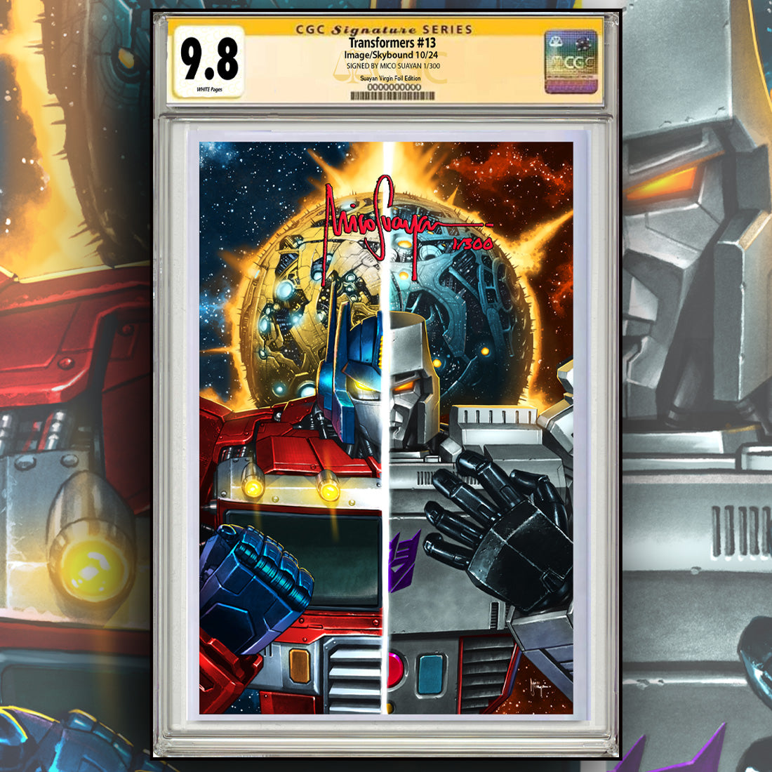 TRANSFORMERS #13 40TH ANNIVERSARY EXCLUSIVE FOIL EDITION. SIGNED & HAND NUMBERED BY MICO SUAYAN CGC 9.8, LIMITED TO 300