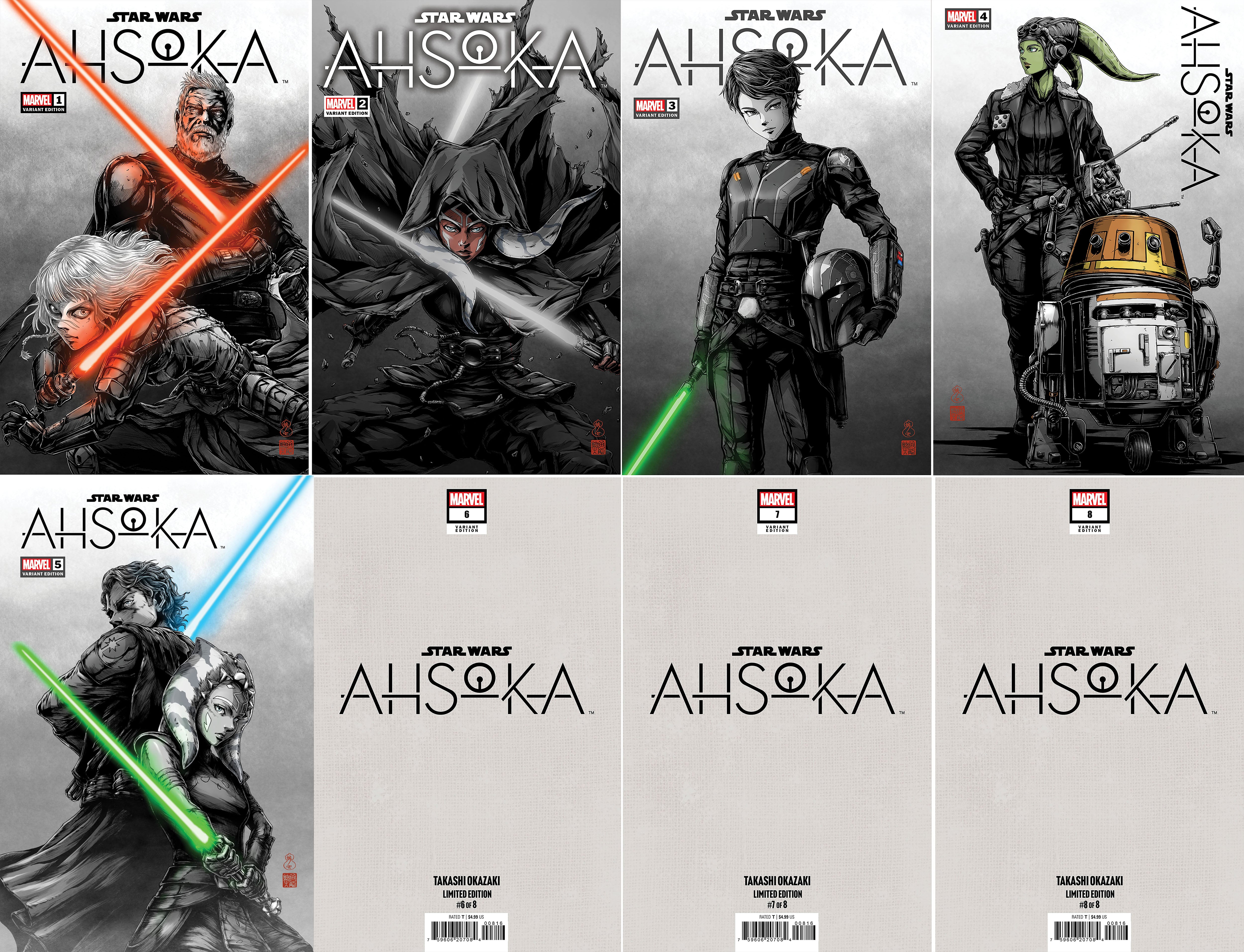 STAR WARS: AHSOKA #1-8 TAKASHI OKAZAKI LIMITED EDITION EXCLUSIVE VARIANT SET  04/2025