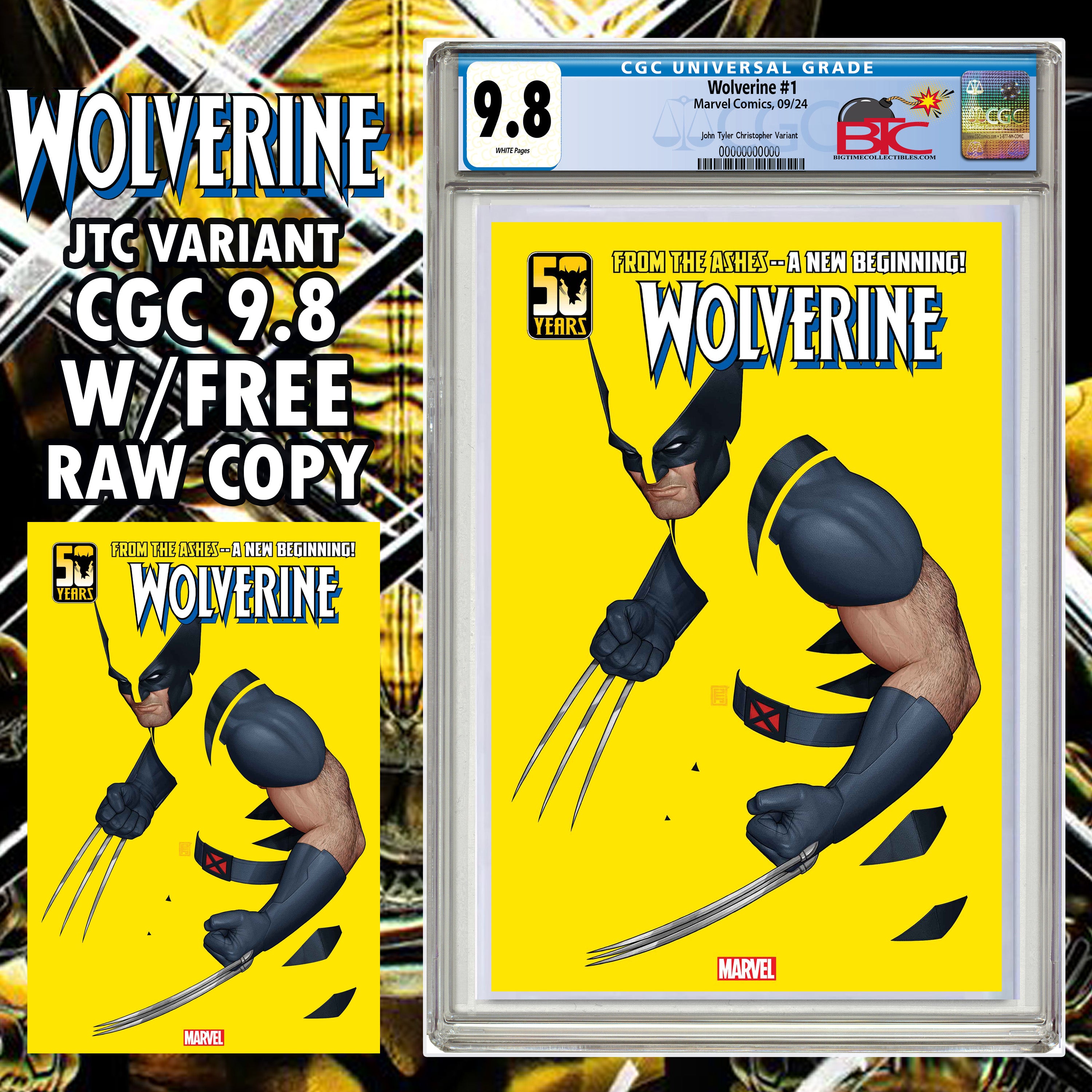 WOLVERINE #1 JOHN TYLER CHRISTOPHER NEGATIVE SPACE VARIANT RAW & GRADED OPTIONS STOCK DATE: 09-11-24