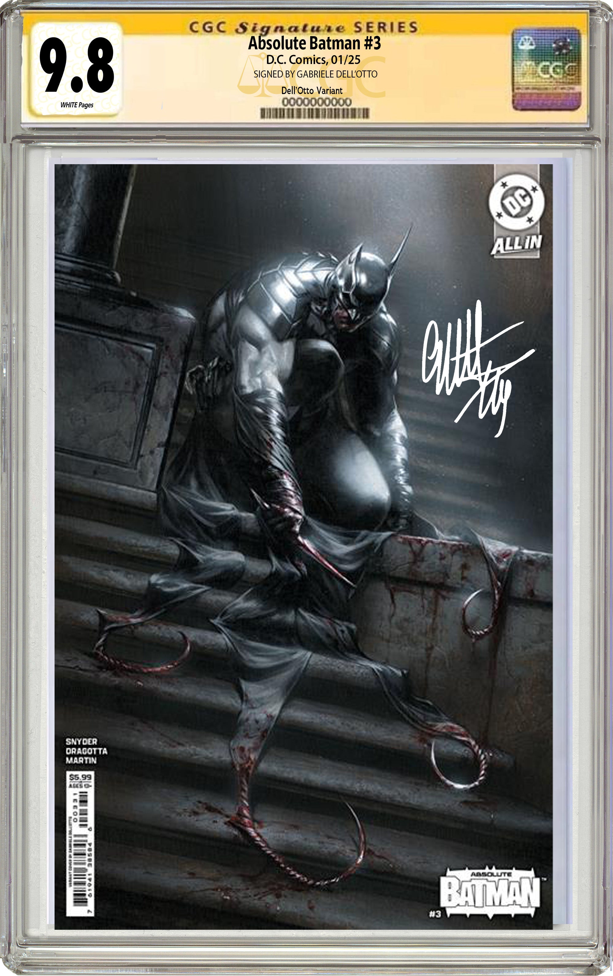 CBCS 9.8 online white pages signed by Gabriel dell otto also witnessed batman who laug