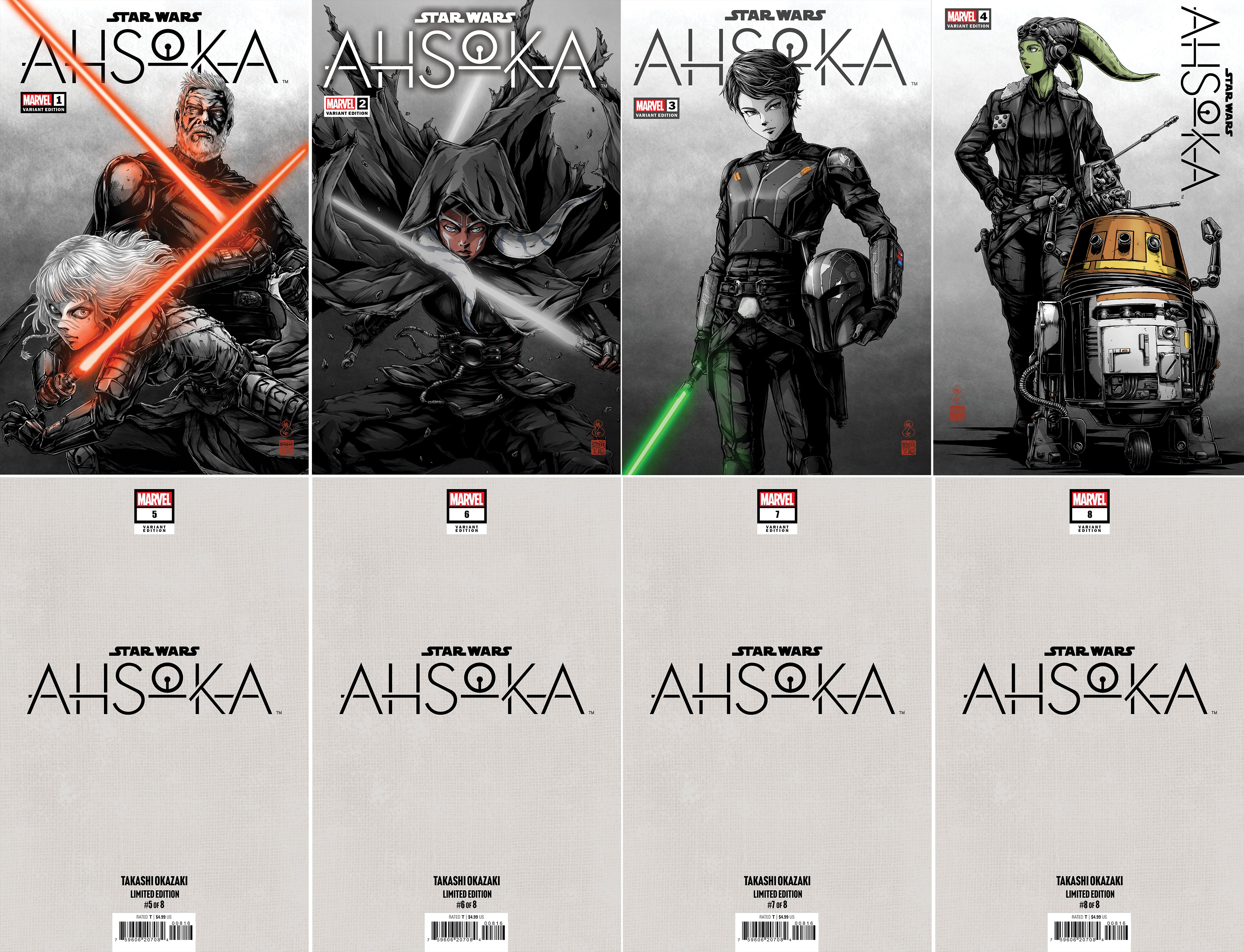 STAR WARS: AHSOKA #1-8 TAKASHI OKAZAKI LIMITED EDITION EXCLUSIVE VARIANT SET  04/2025