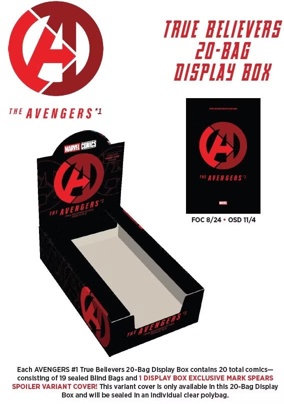 AVENGERS #1 TRUE BELIEVERS 20-BAG DISPLAY BOX (Includes the box-exclusive SPOILER variant cover by Mark Spears!)-- [11-04-26 ]