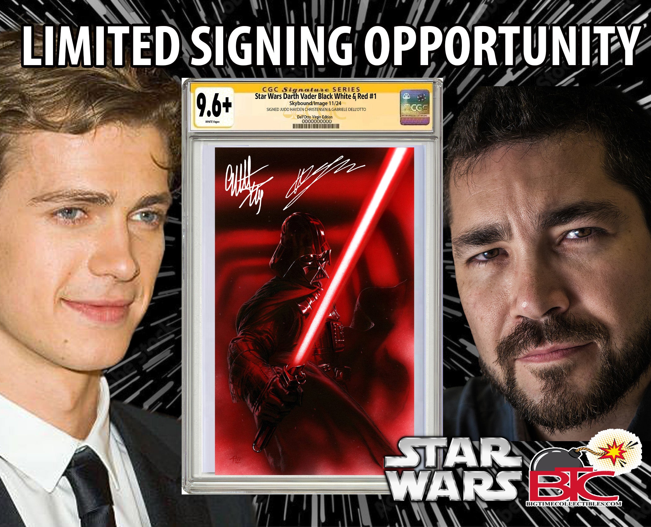 STAR WARS DARTH VADER BLACK WHITE AND RED #1 1:100 SIGNED BY HAYDEN CHRISTENSEN & GABRIELE DELL'OTTO CGC 9.6 OR BETTER